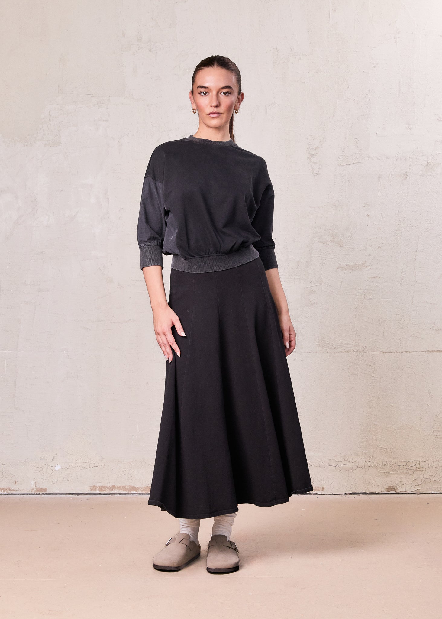 Washed Dolman Bomber Tee-Black