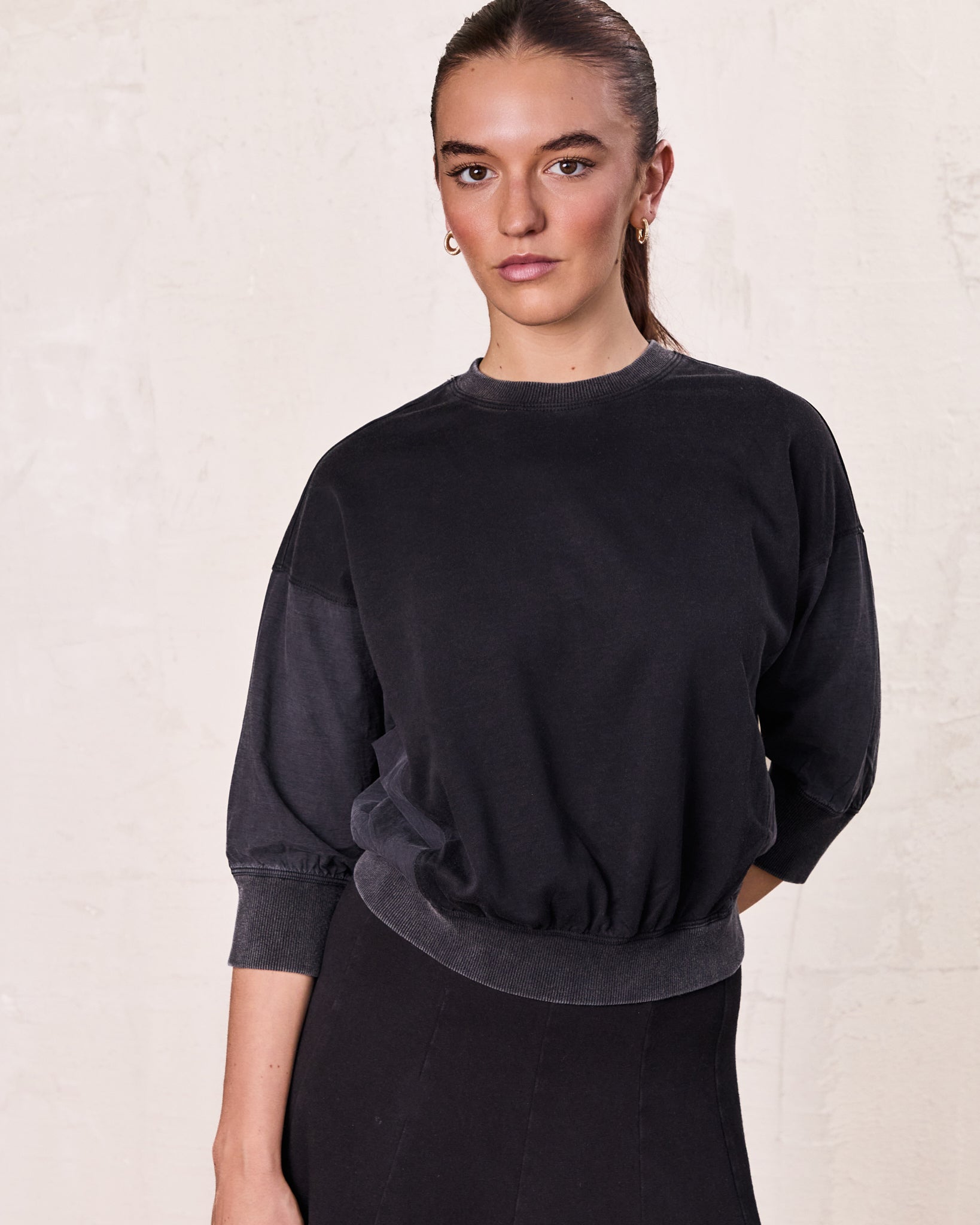 Washed Dolman Bomber Tee-Black