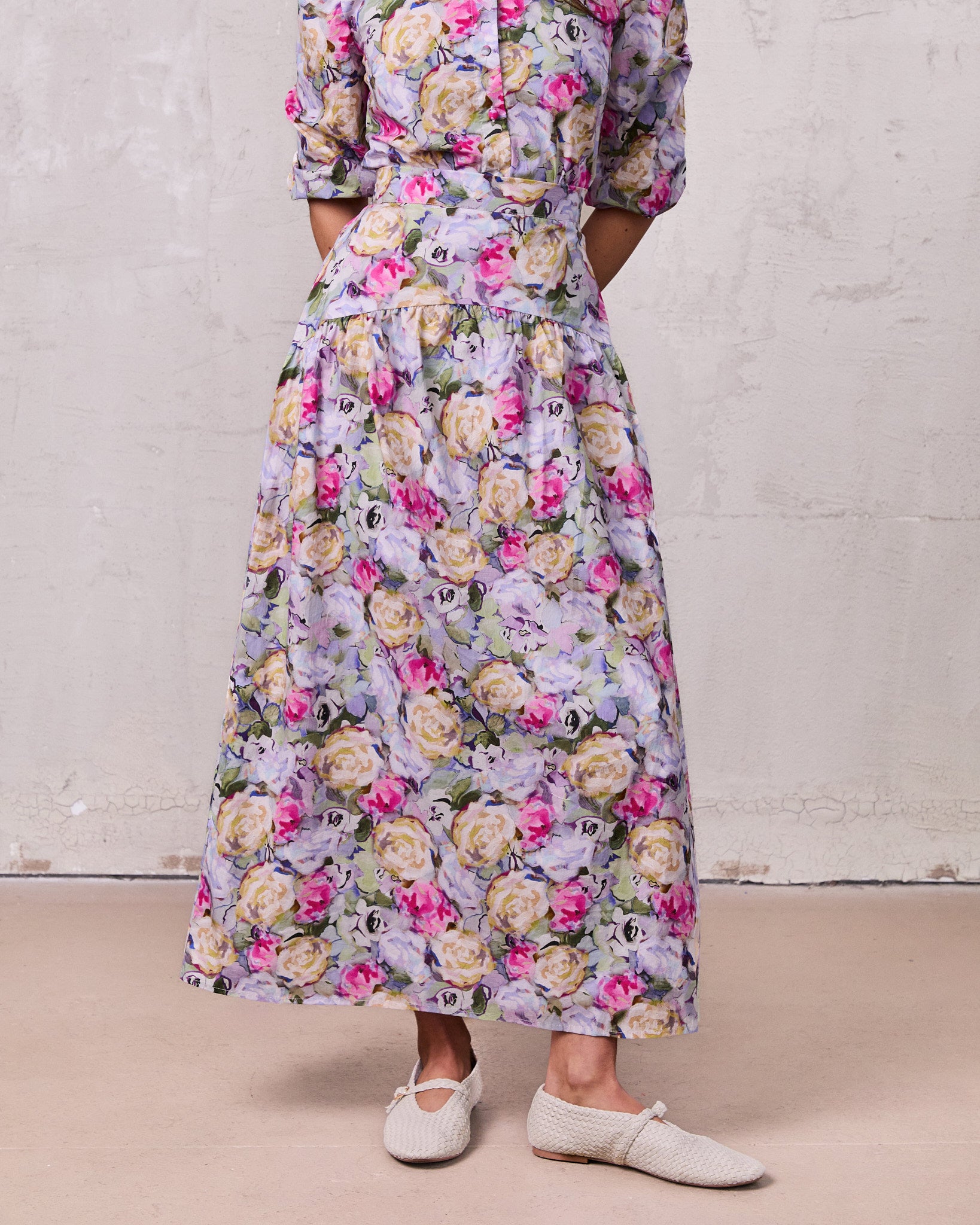 Yoke Floral Skirt-Pink/Purple