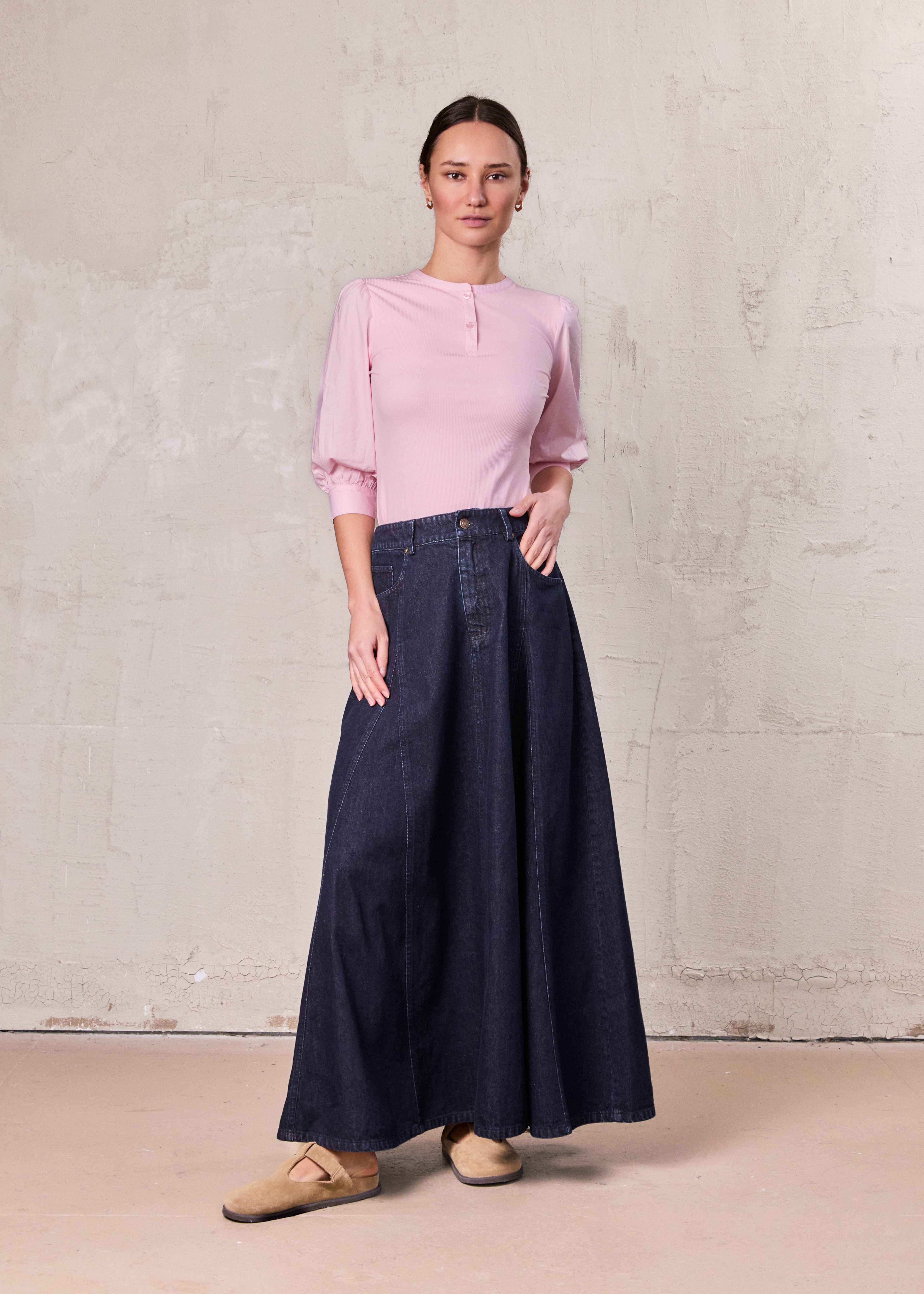 Puff Sleeve Ribbed T-Shirt-Pink