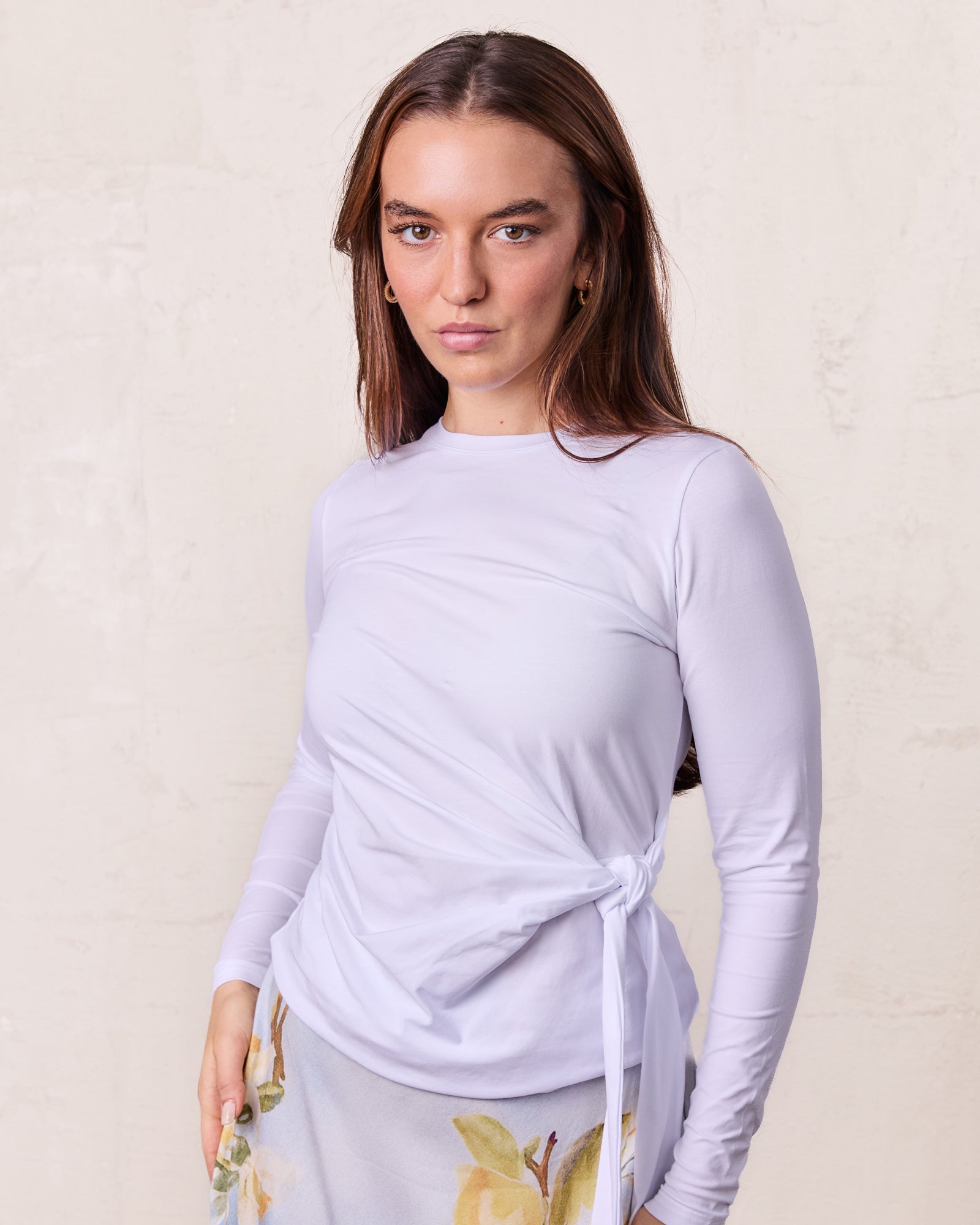 Side Tie T-Shirt-White