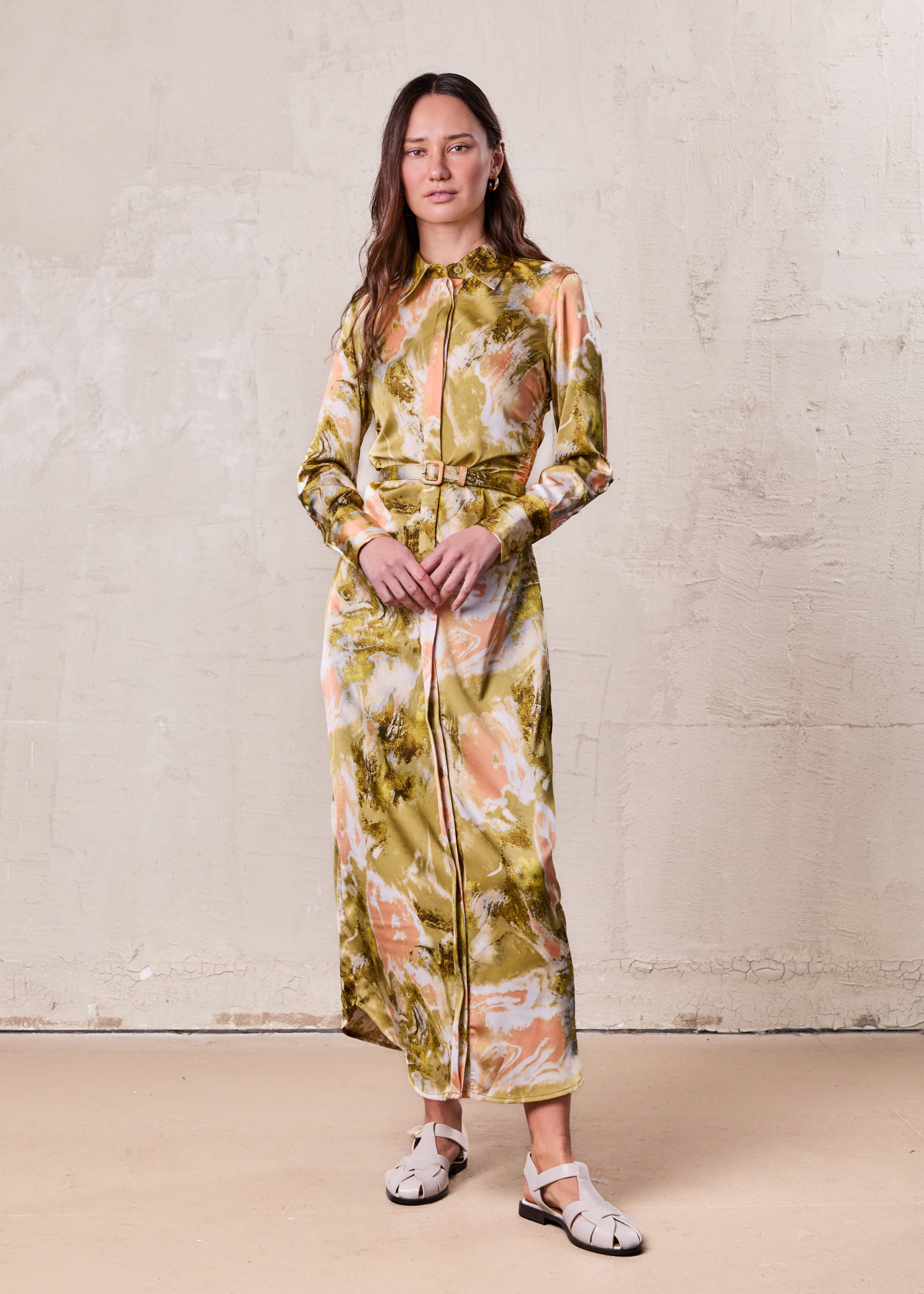 Side Gathered Dress-Multi