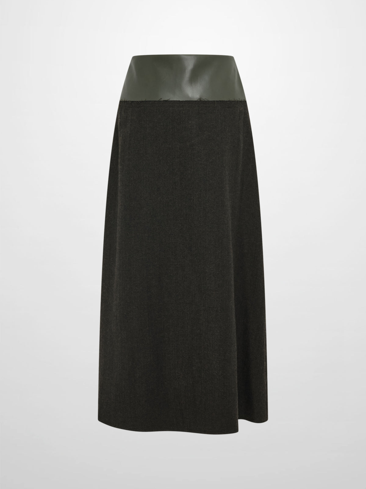 Leather Yoke Skirt - Green
