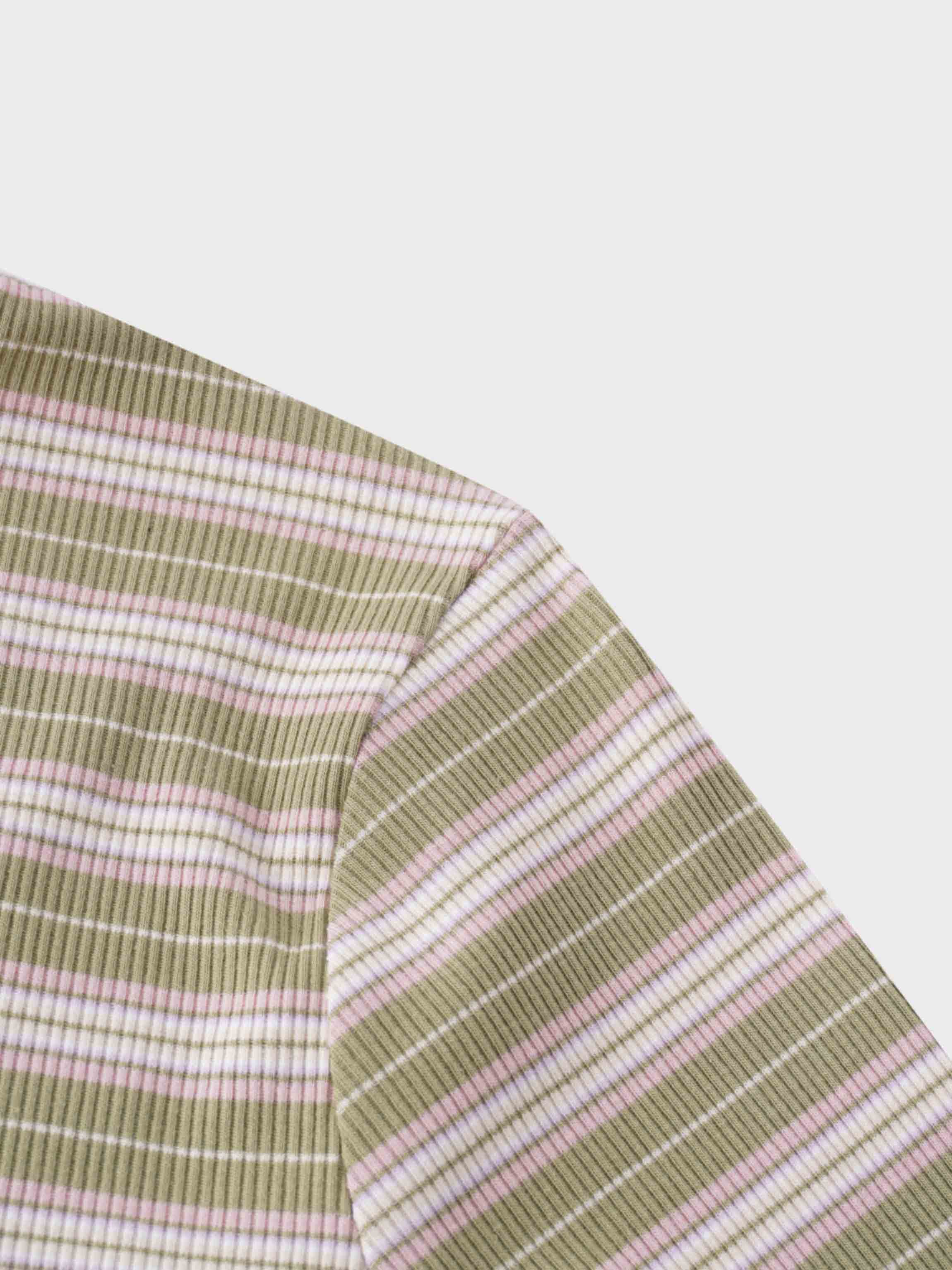 Multi Striped Ribbed Crew-Sage/Pink