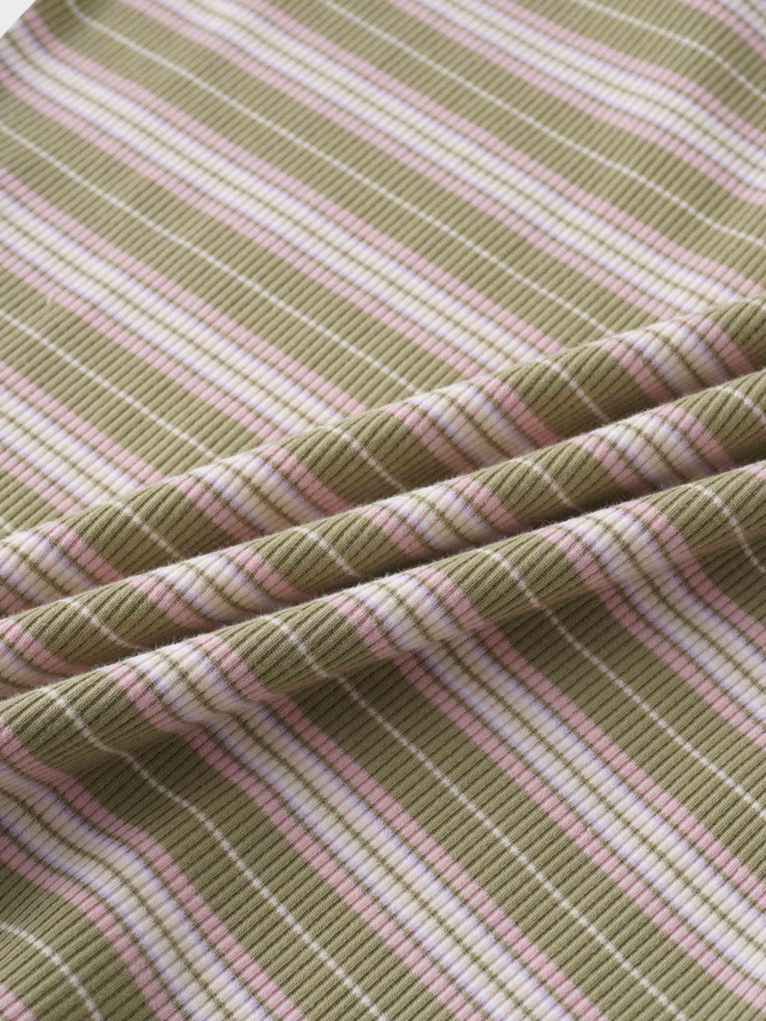 Multi Striped Ribbed Crew-Sage/Pink