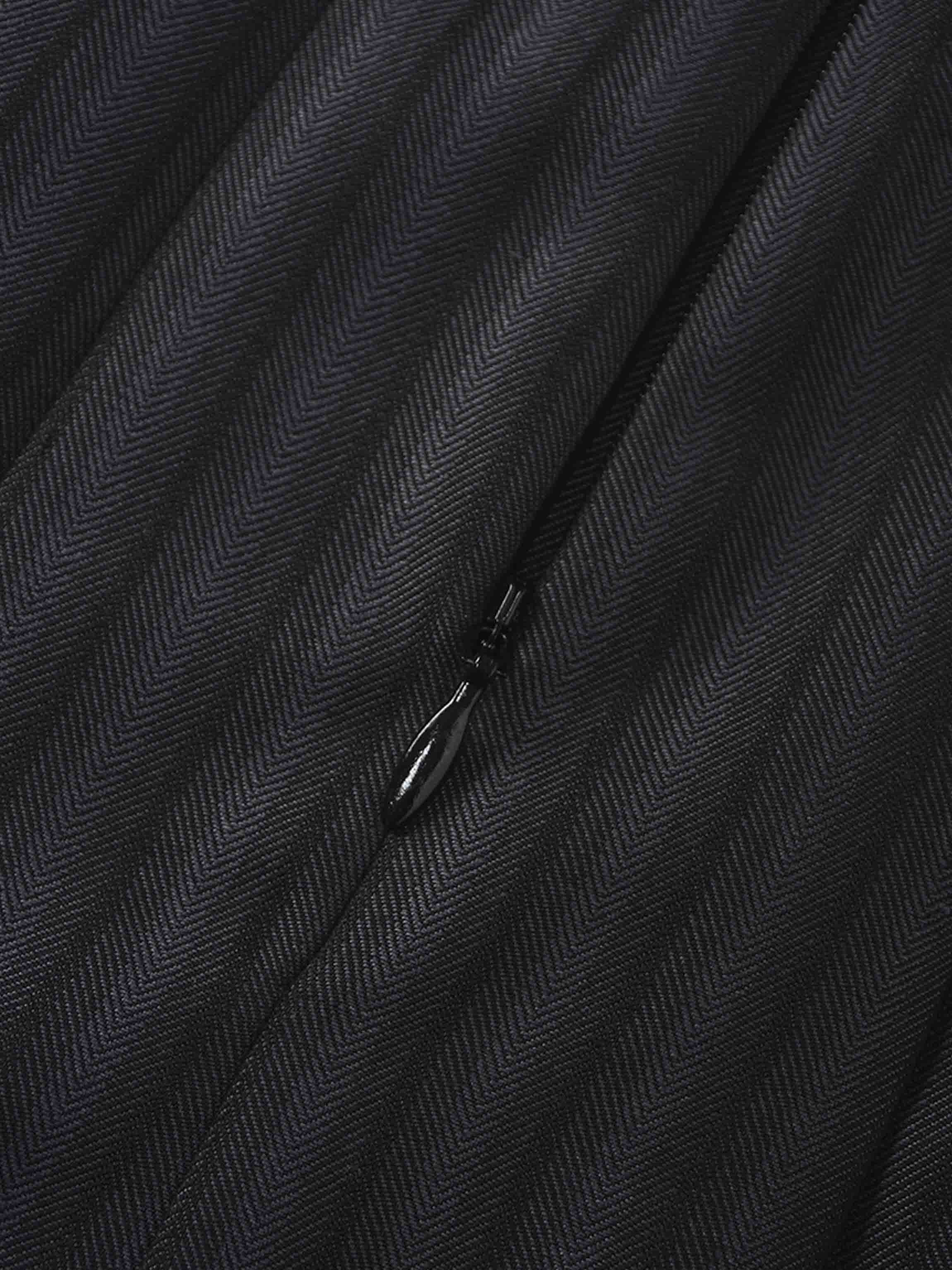 Herringbone Front Pleat Skirt-Grey/Black