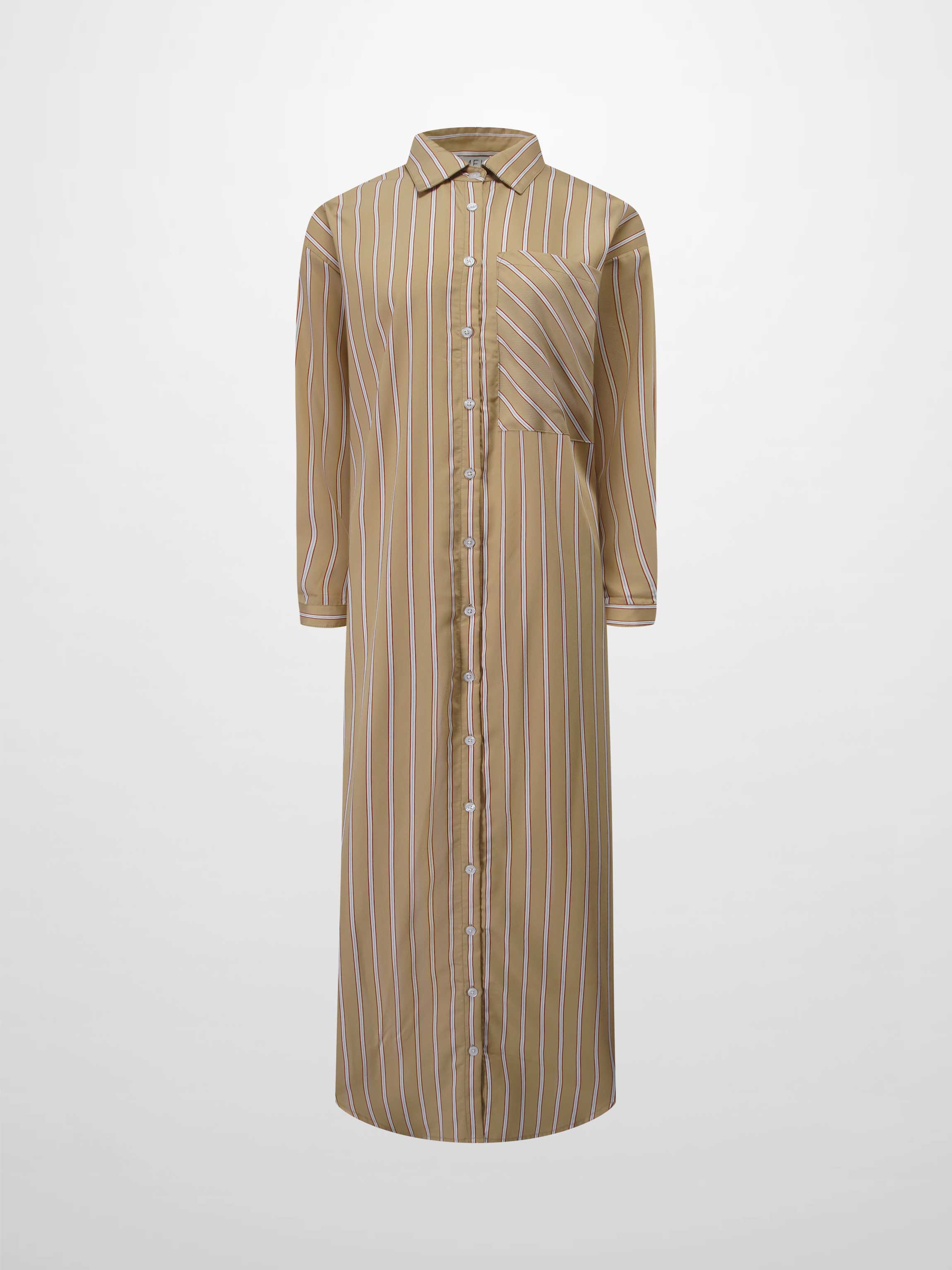 Oversized Shirtdress-Camel/White