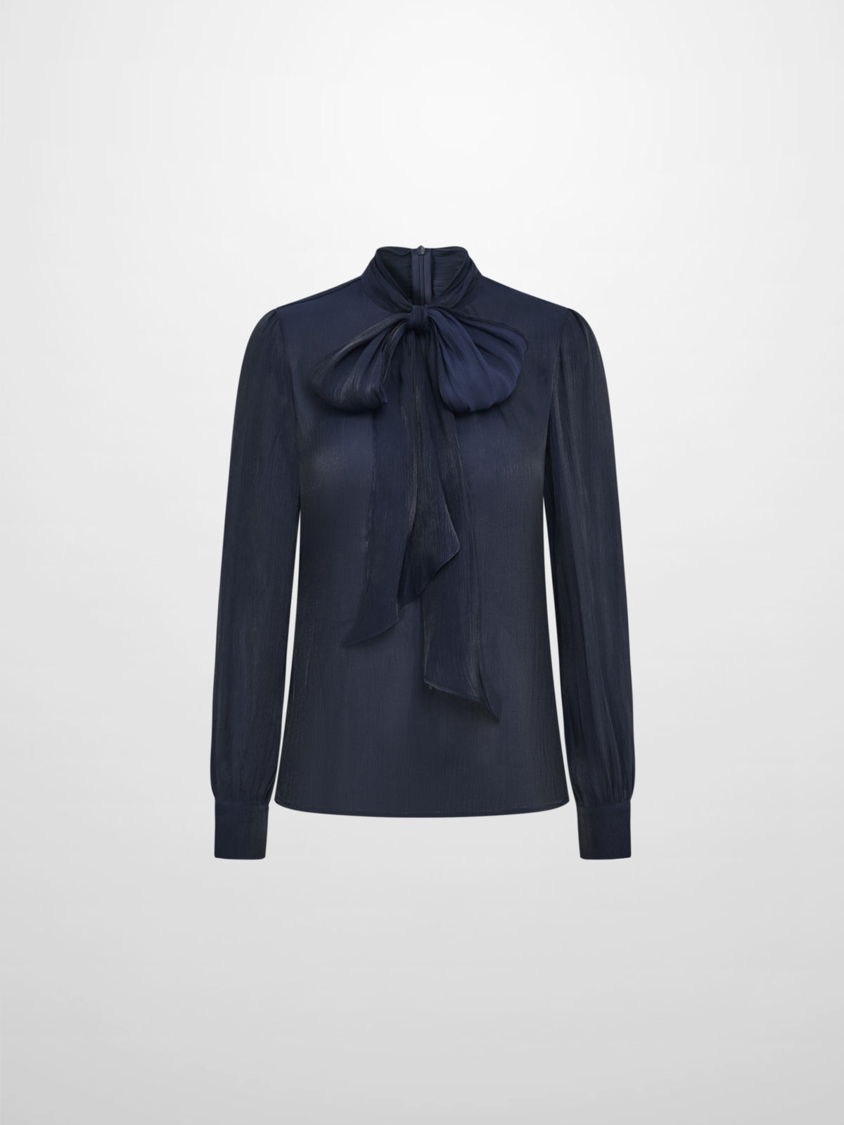 Textured Shimmer Center Bow Blouse - Navy