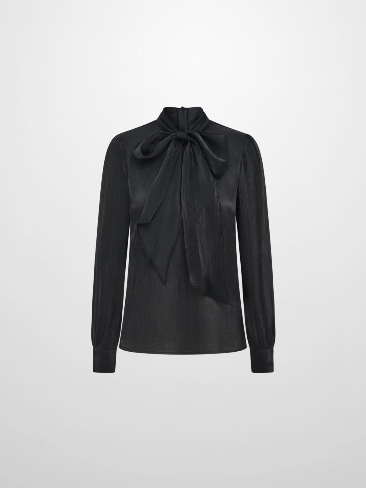Textured Shimmer Center Bow Blouse - Black