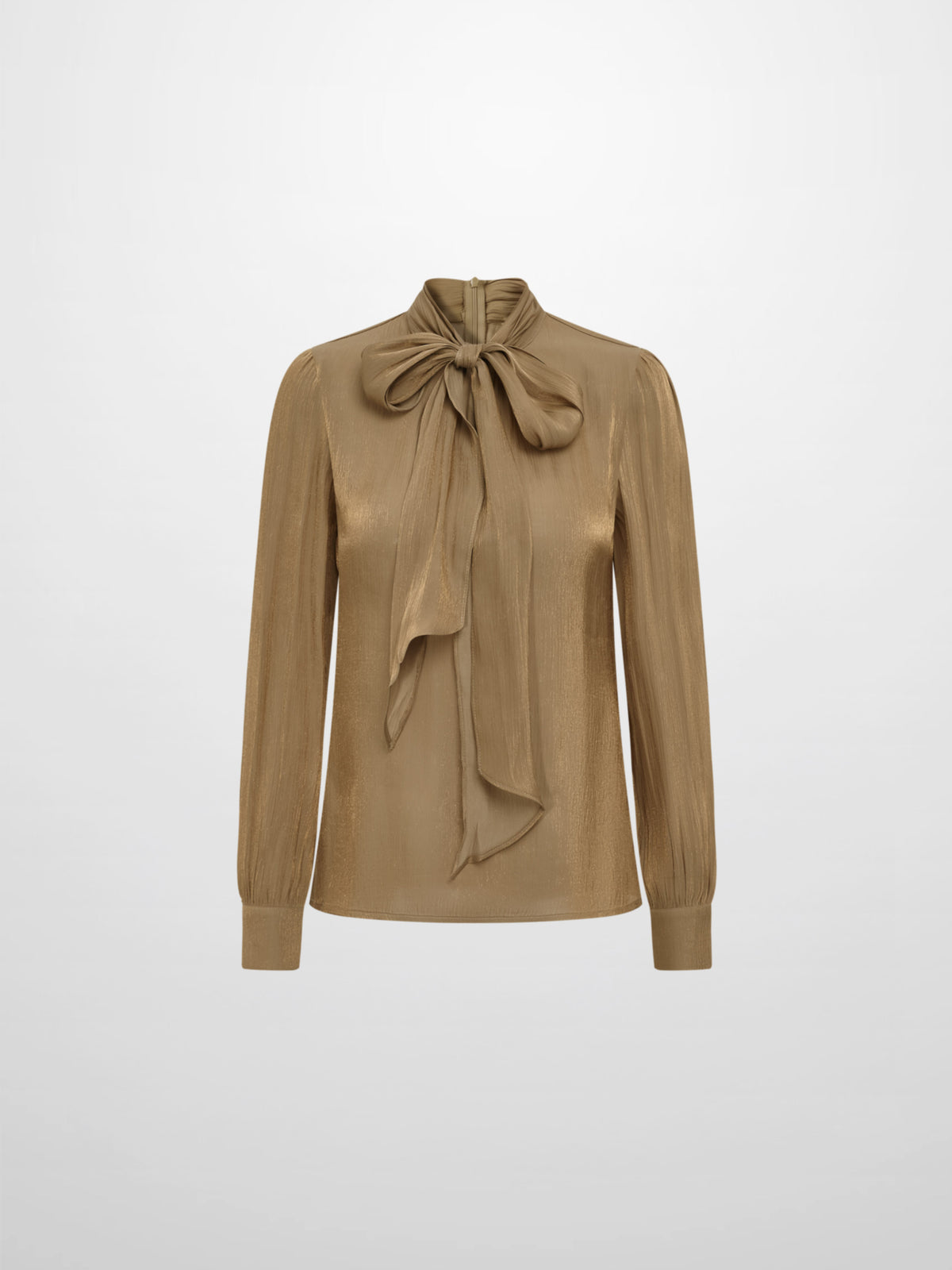 Textured Shimmer Center Bow Blouse - Bronze