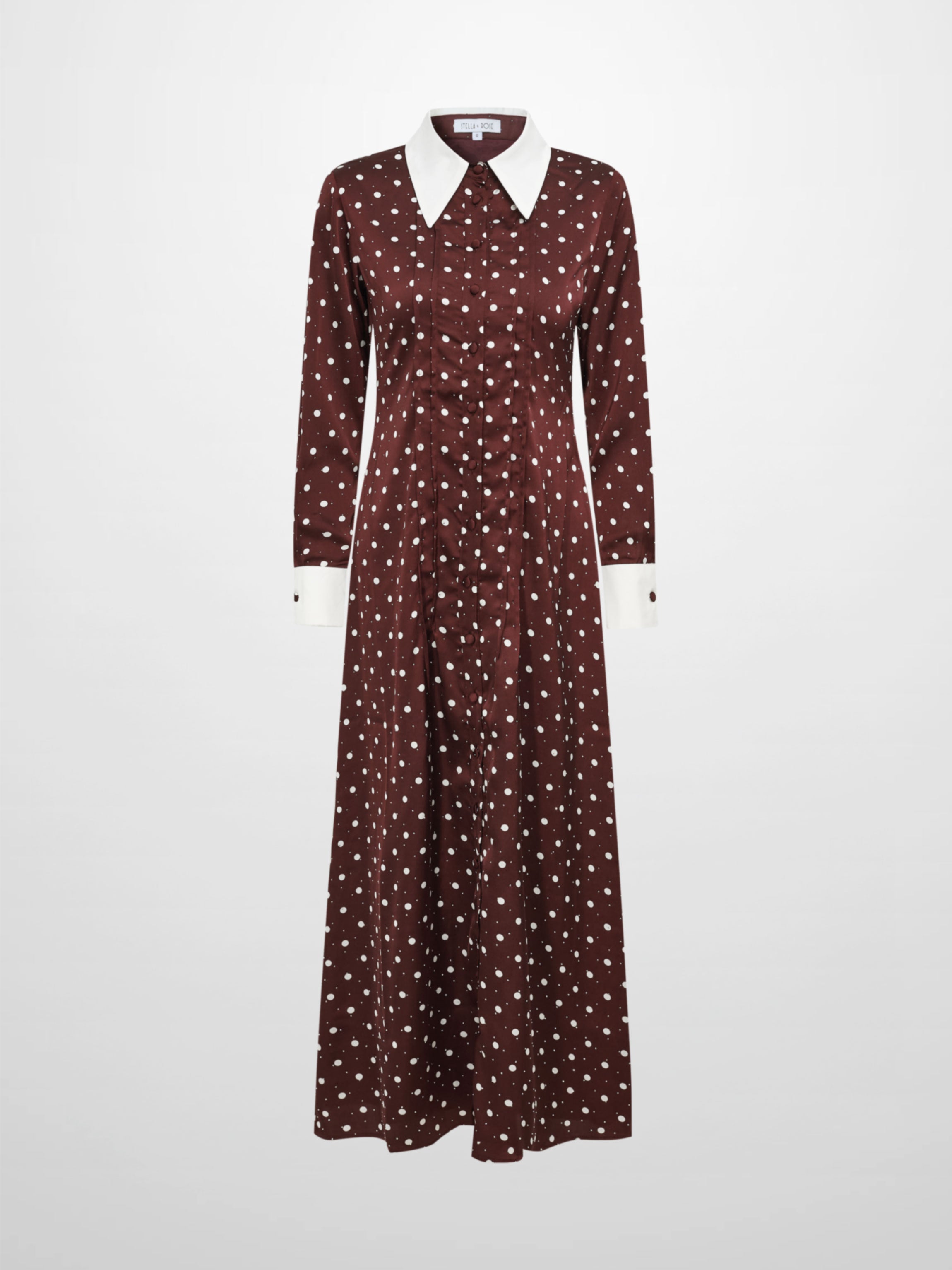 Collared Ruched Back Long Sleeve Shirtdress - Burgundy Polka Dot Sparkle