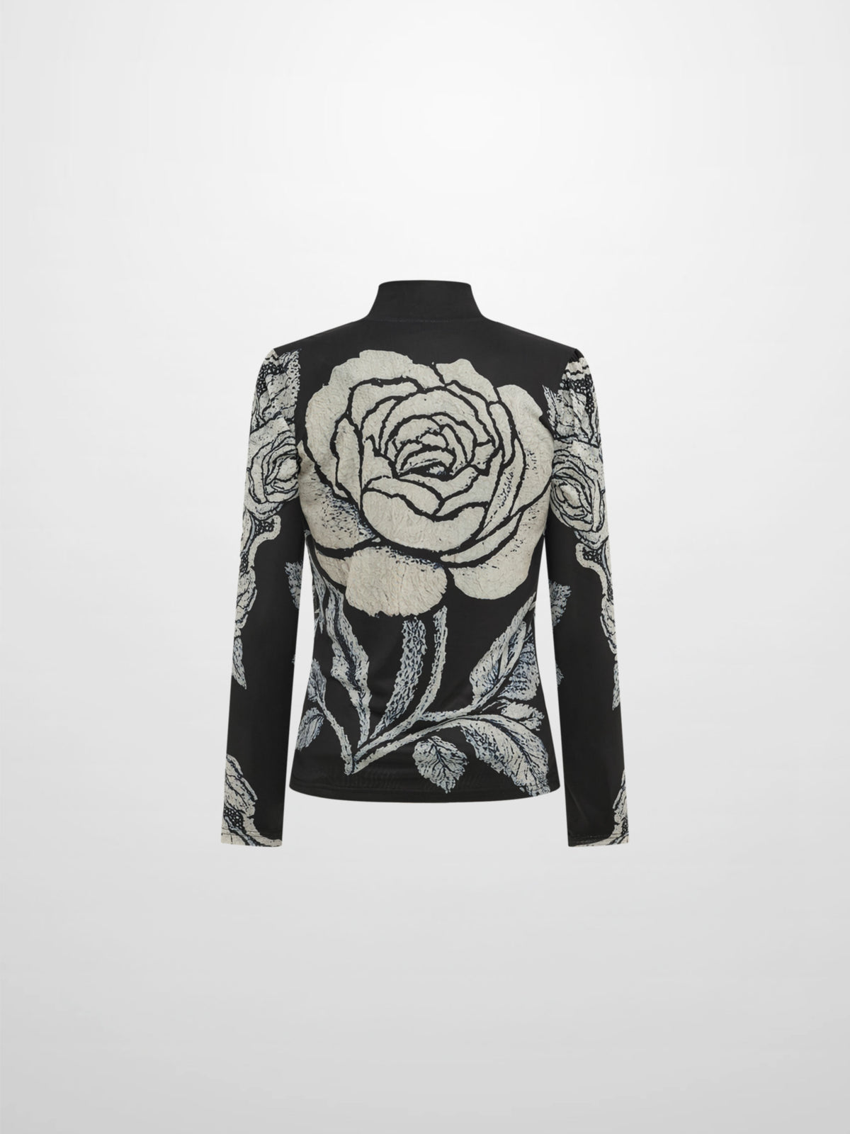 High Neck Mesh Printed Top - Cream Black Floral