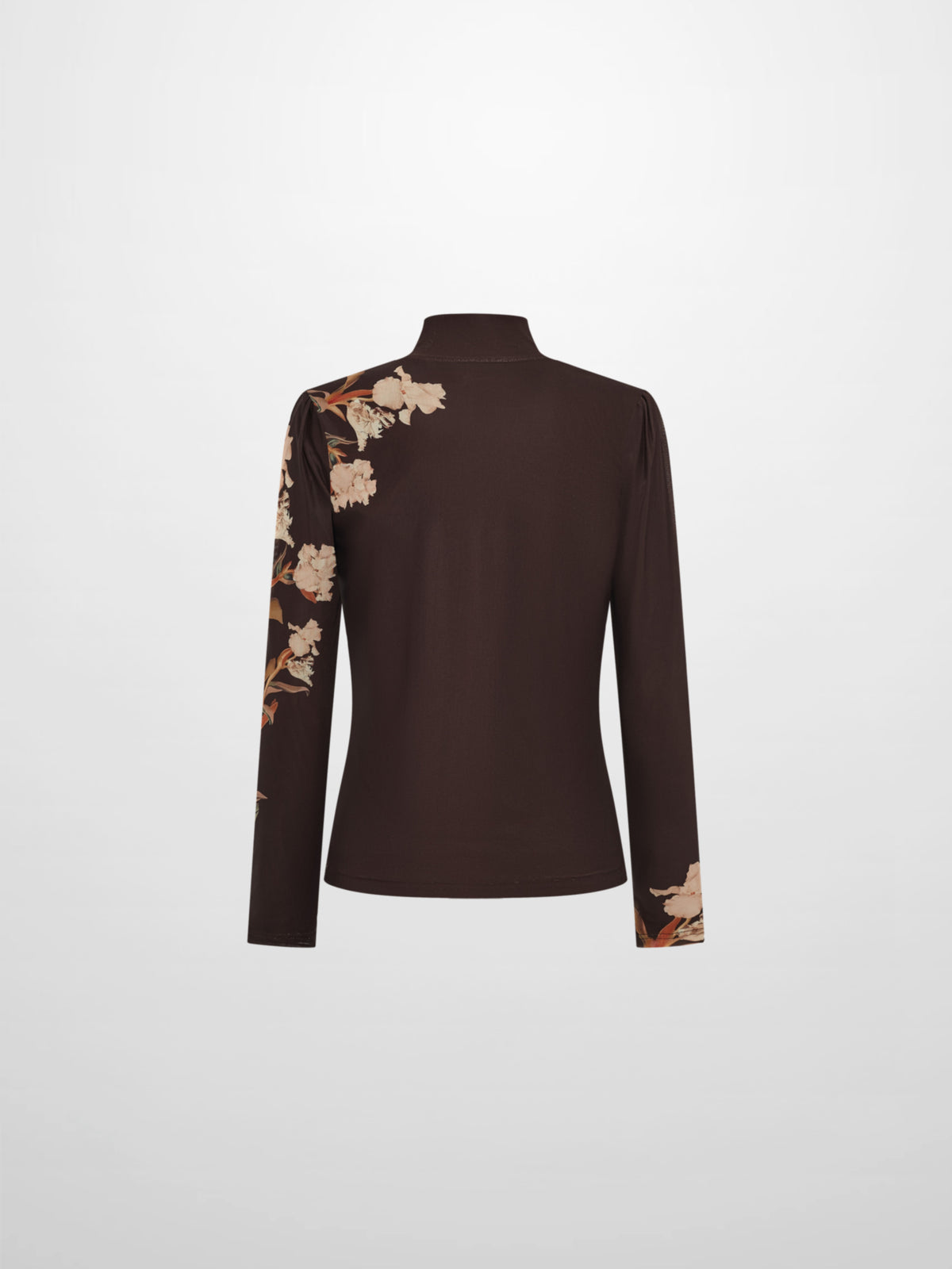 High Neck Mesh Printed Top - Brown Floral