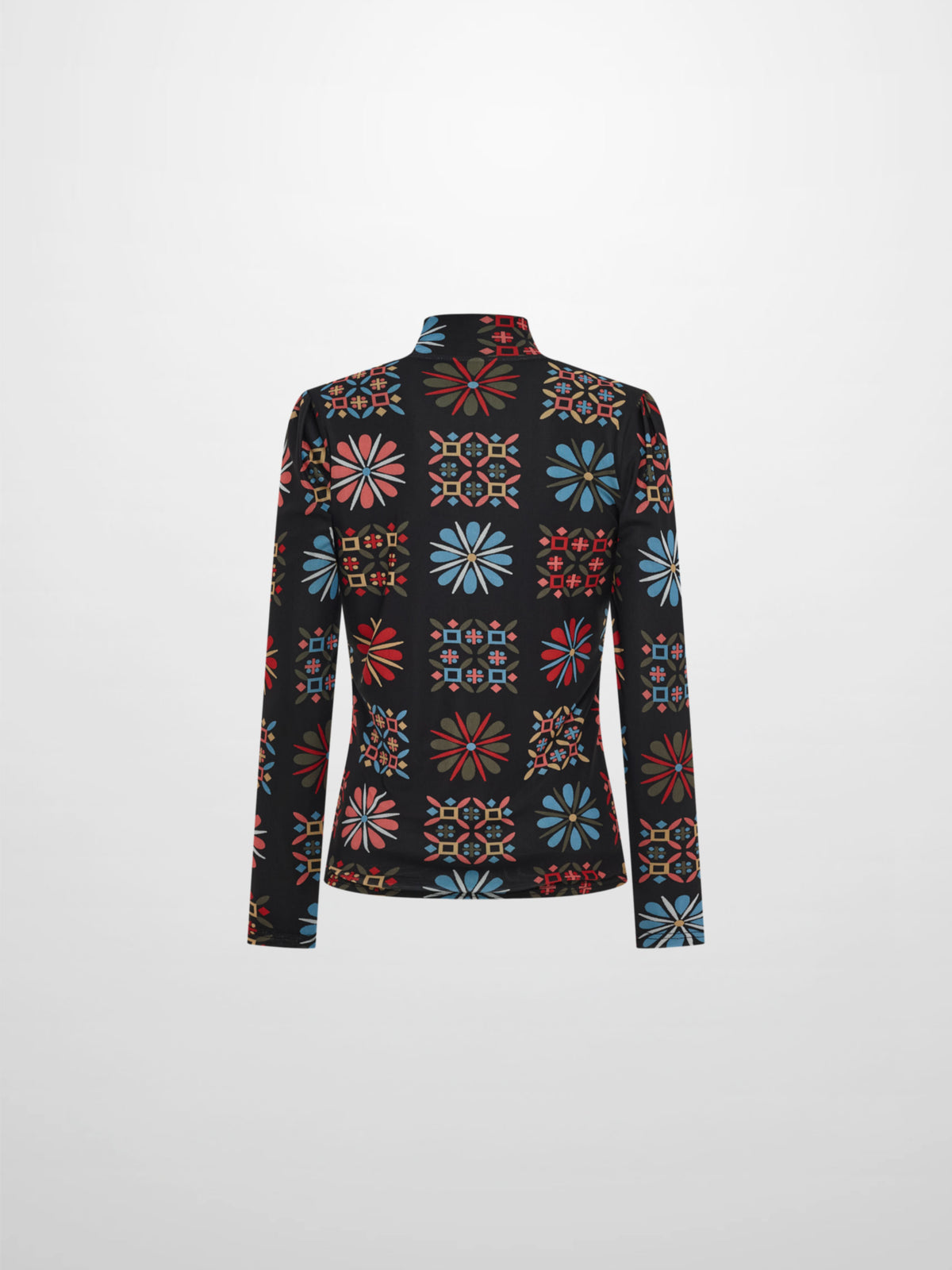 High Neck Mesh Printed Top - Color Geo Floral