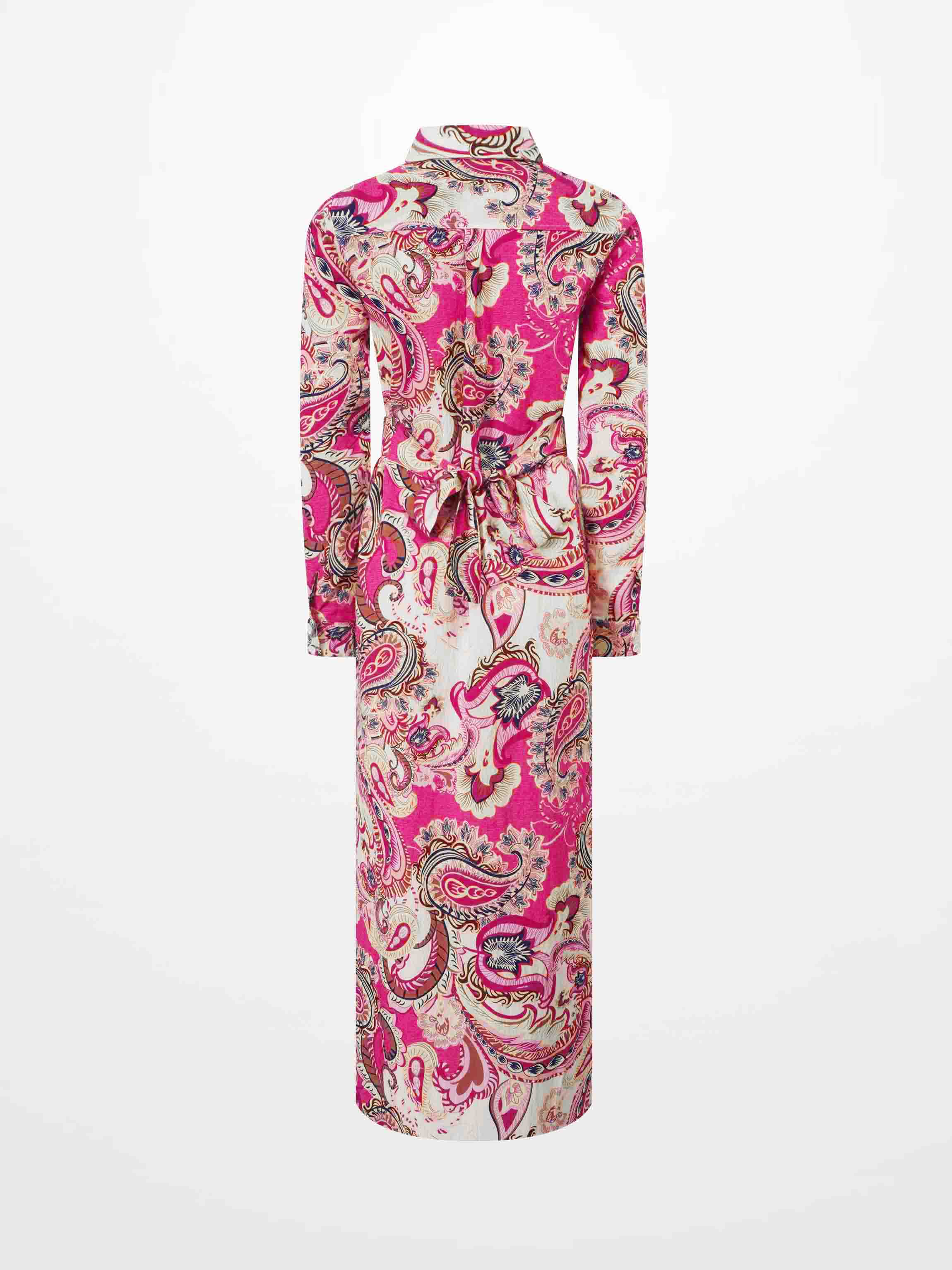 Long Button Down Shirtdress-Coral Paisley