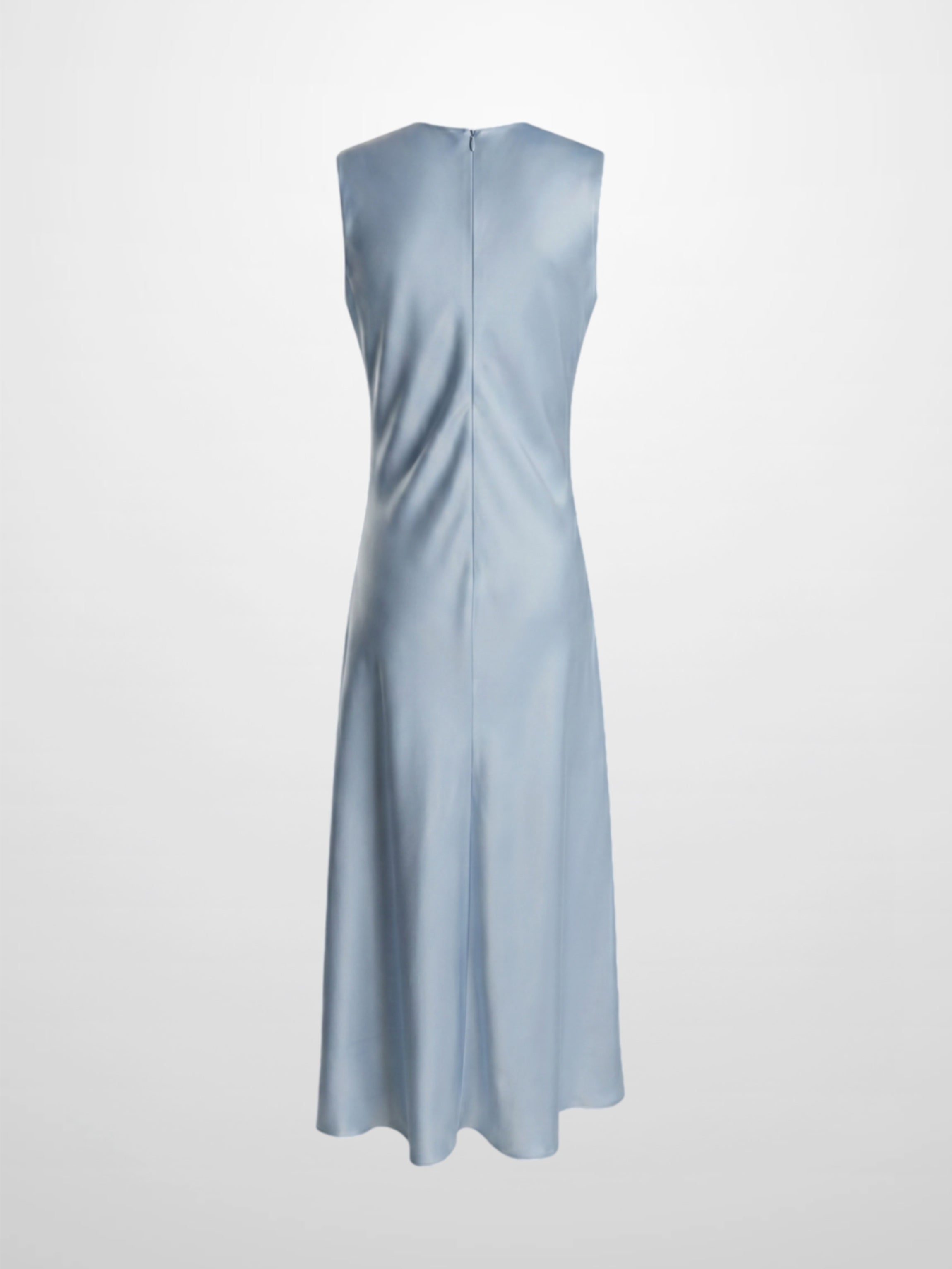 Faux Satin Crew Neck Slip Dress-Light Blue