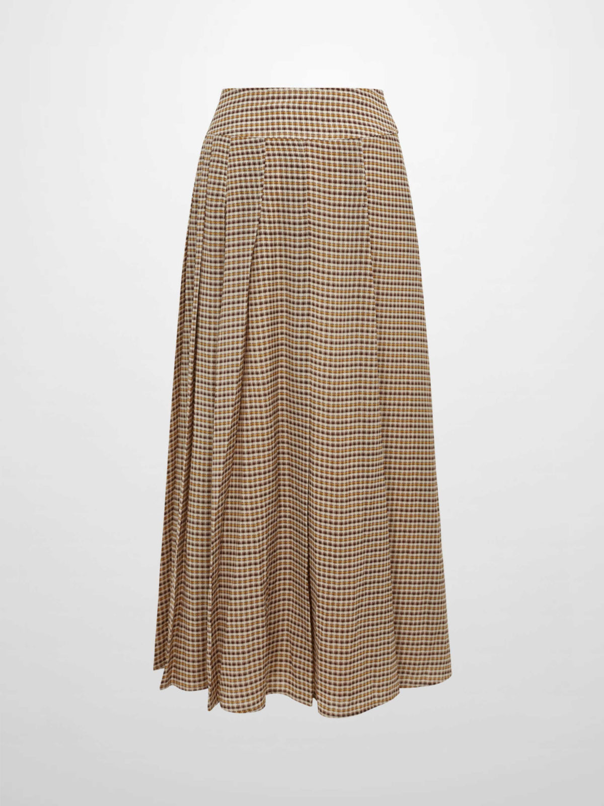 Plaid Stitch Down Pleat Skirt - Brown