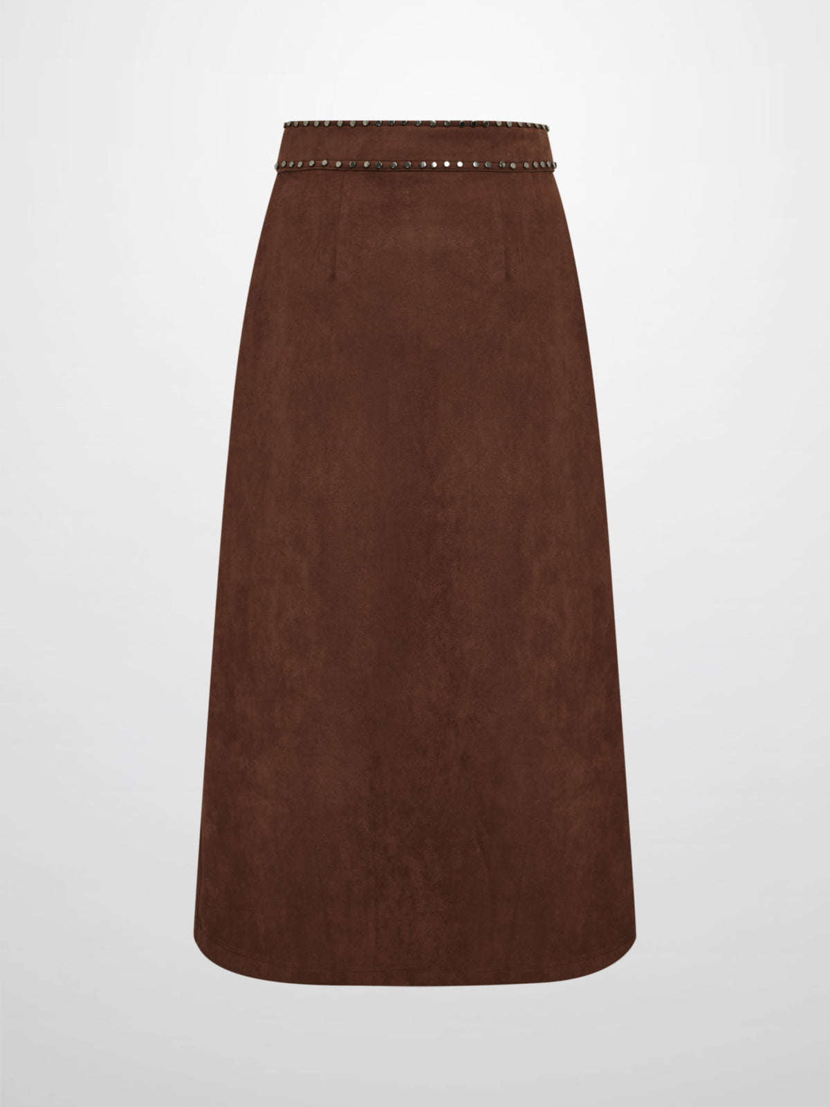 Faux Wrap Stud Skirt - Brown
