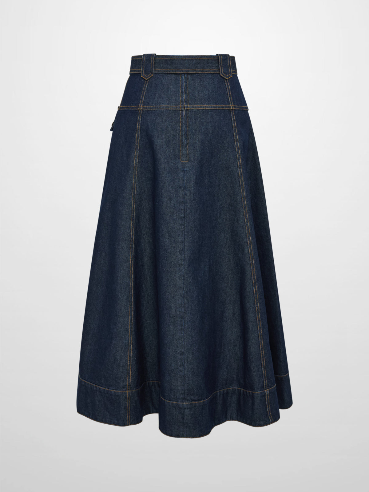 Belted Full Denim Skirt - Blue