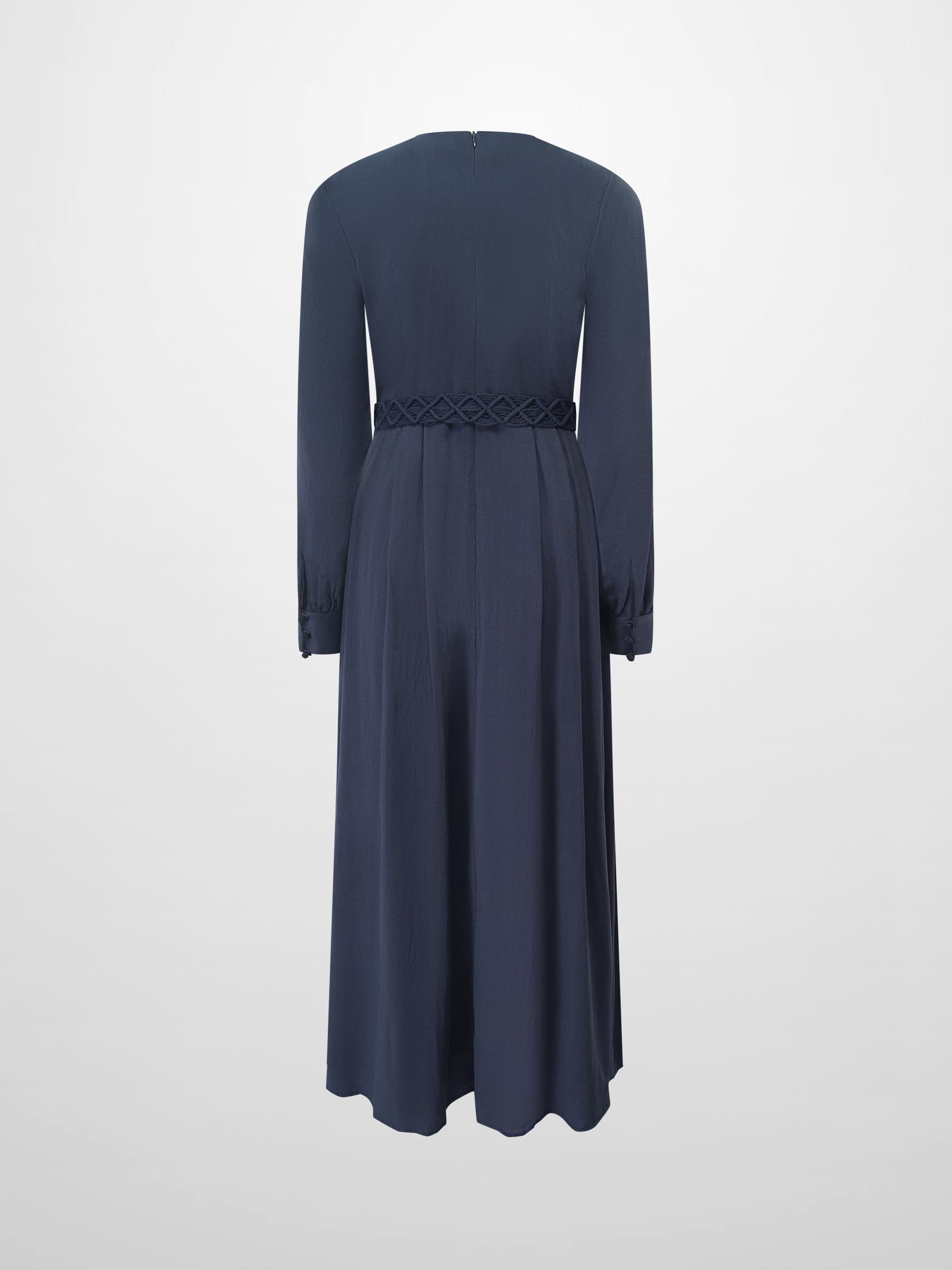 Pleat Top Silk/Linen Blend Dress-Navy