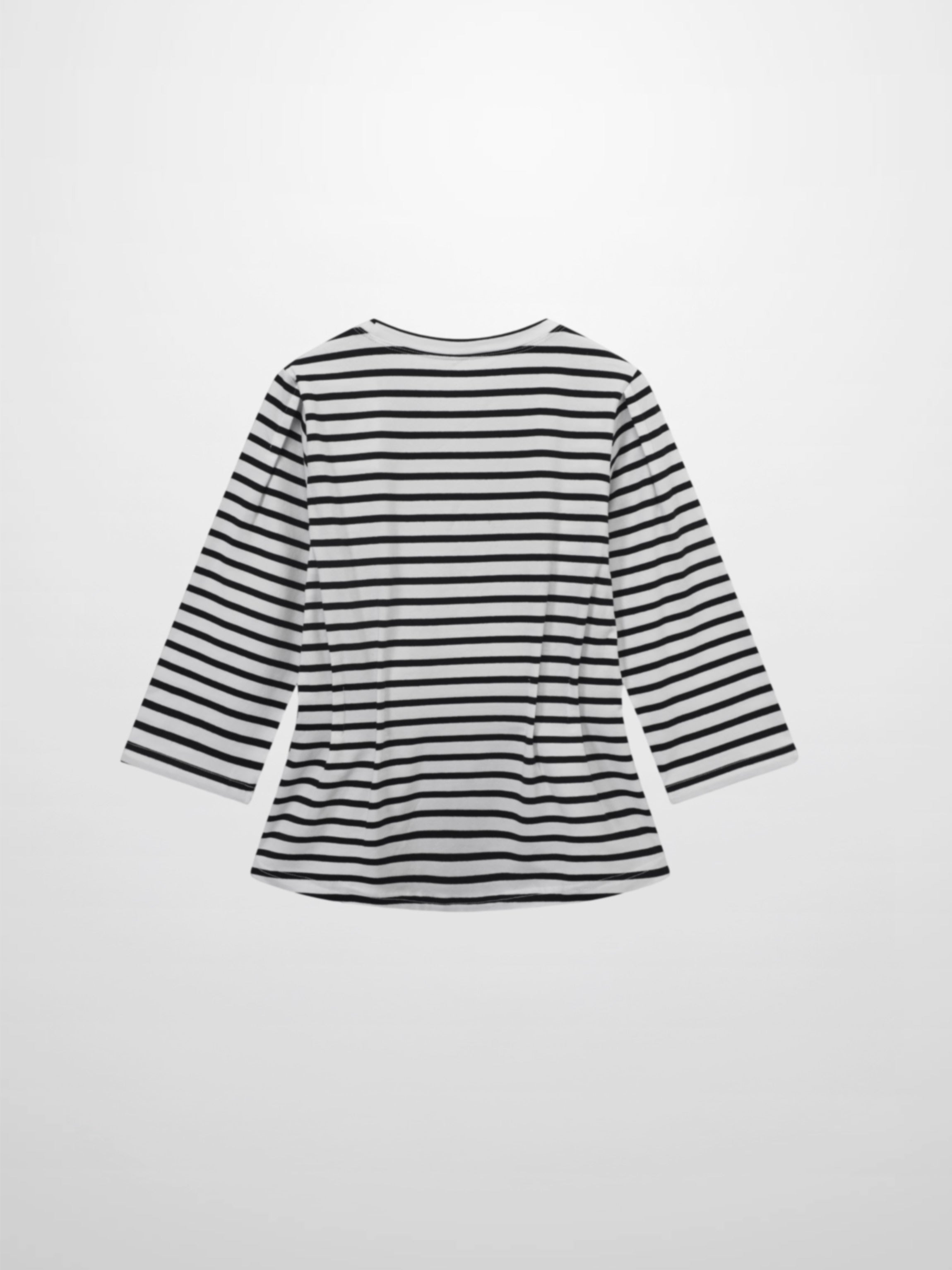 Pleat Seam T-shirt-Black/White Stripe