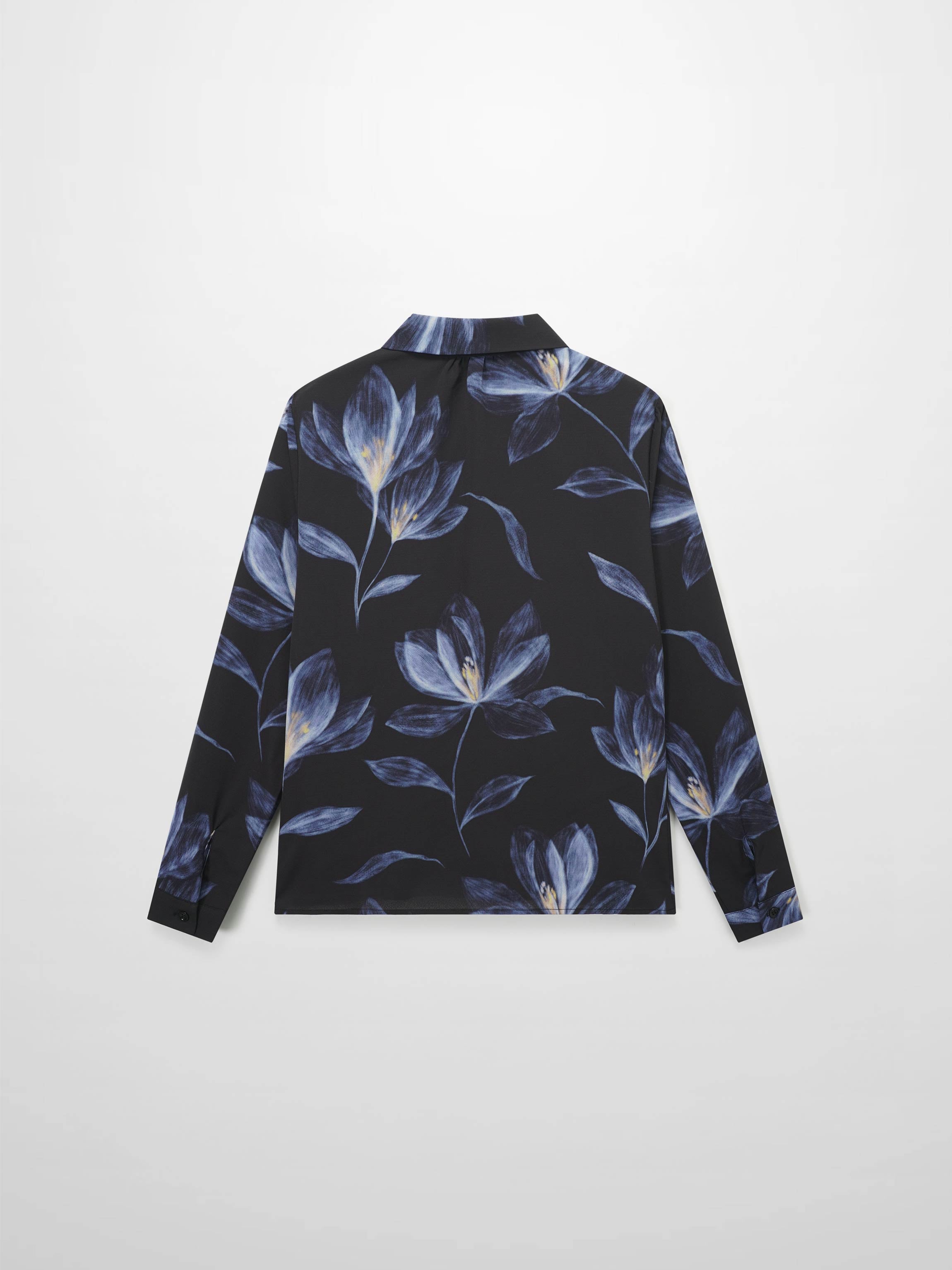 Button Down Collared Blouse-Blue Floral