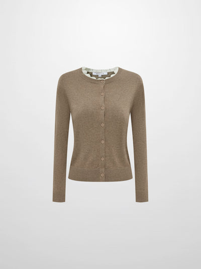 Eyelet Knit Trim Cardigan - Warm Taupe