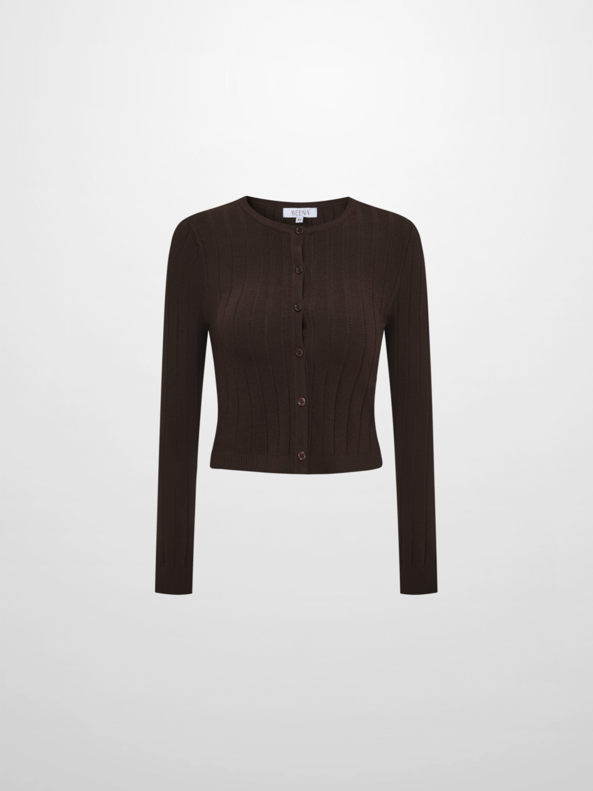 Silk Knit Ribbed Cardigan 17"- Brown