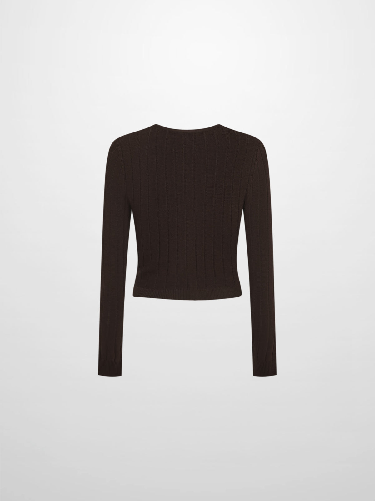 Silk Knit Ribbed Cardigan 17"- Brown