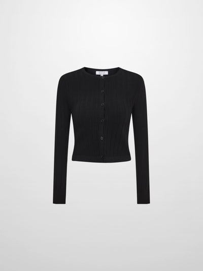 Silk Knit Ribbed Cardigan 17"- Black