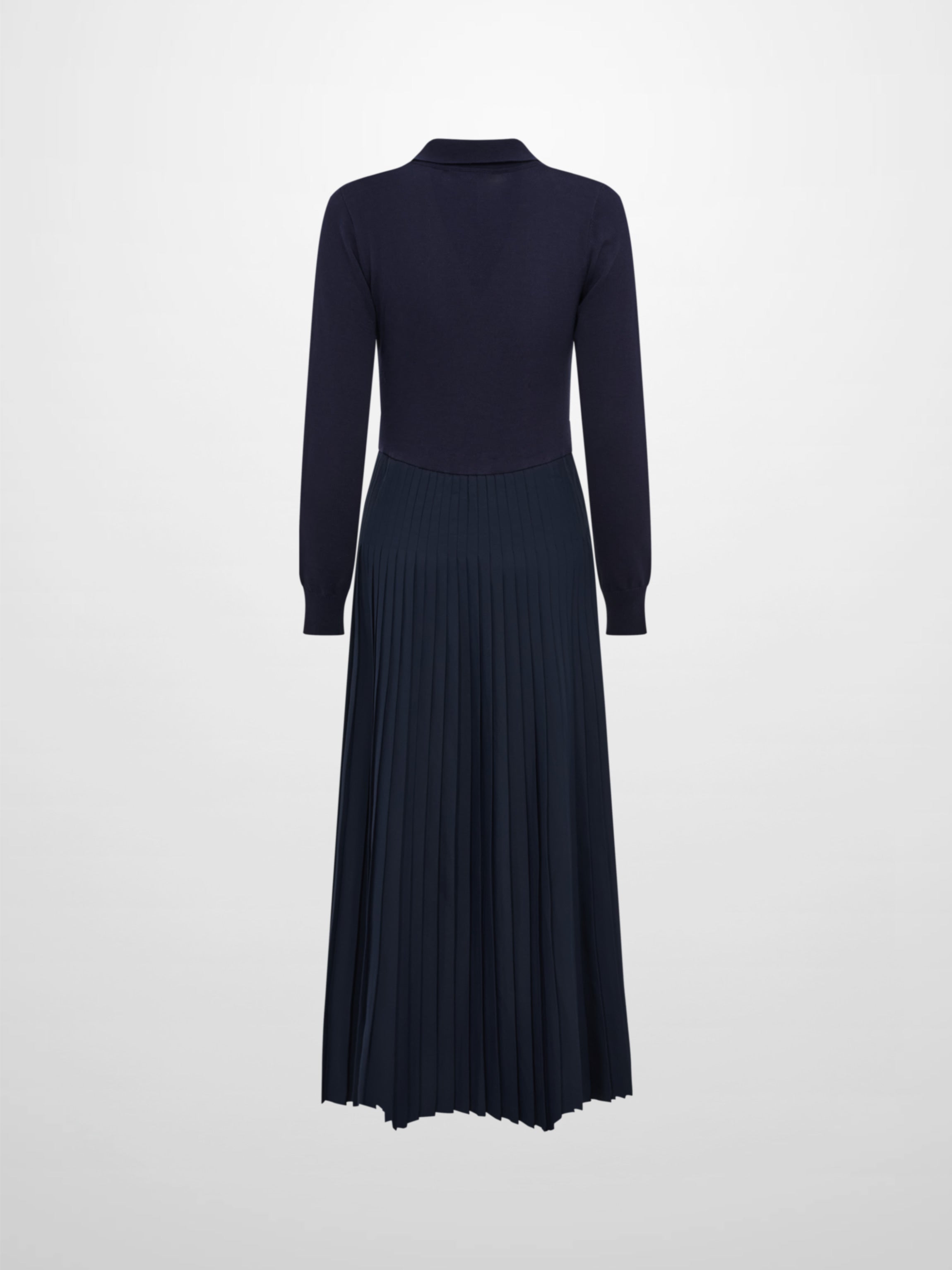 Knit Polo Top Pleat Dress - Solid Navy