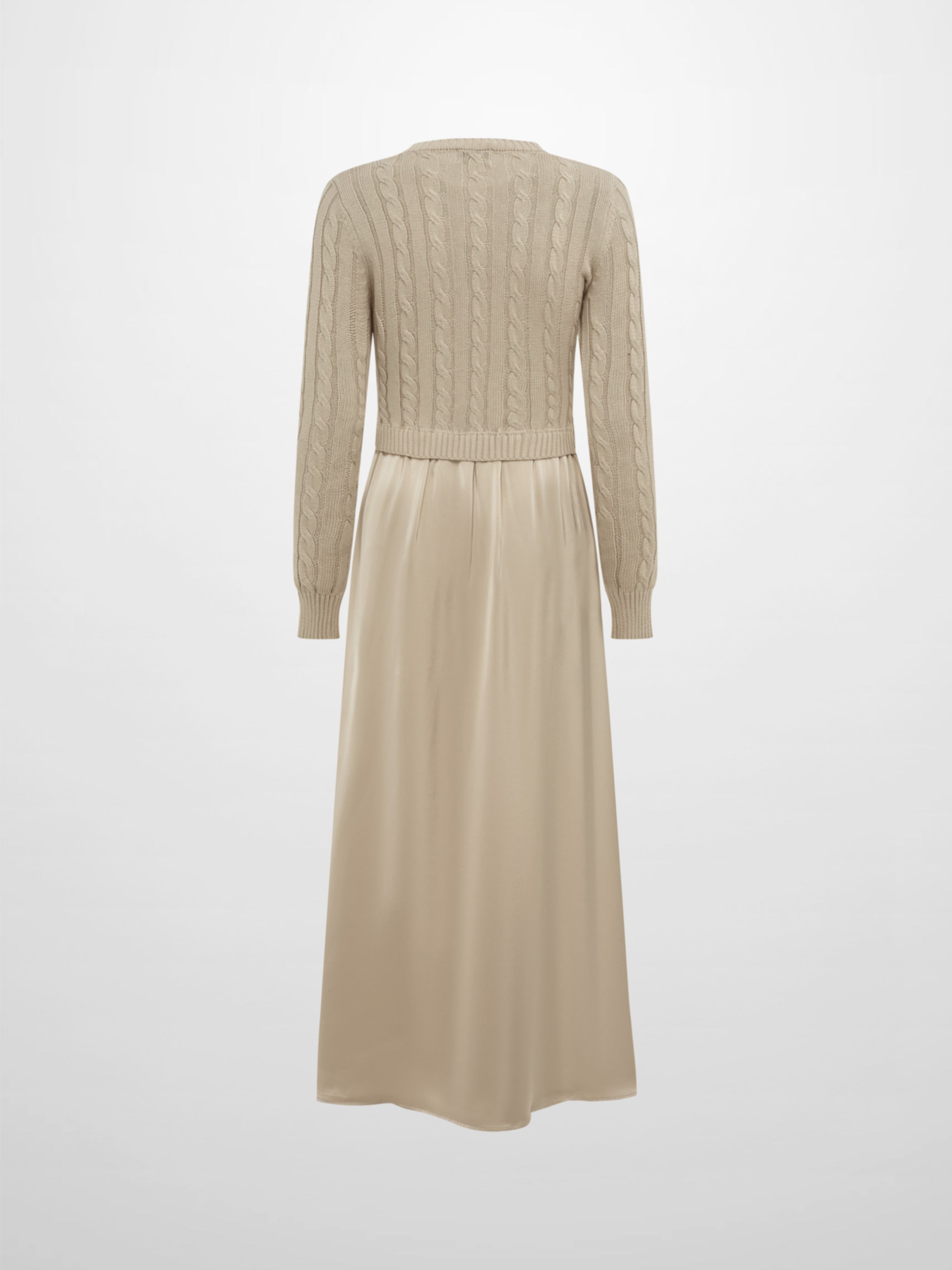 Cable Knit Faux Satin Bottom Dress - LT Tan