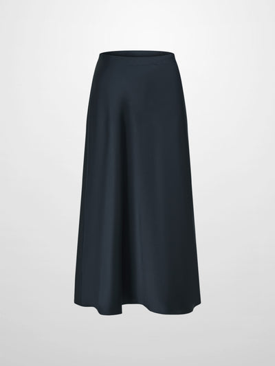 Solid Faux Satin Slip Skirt-Dark Blue/Navy