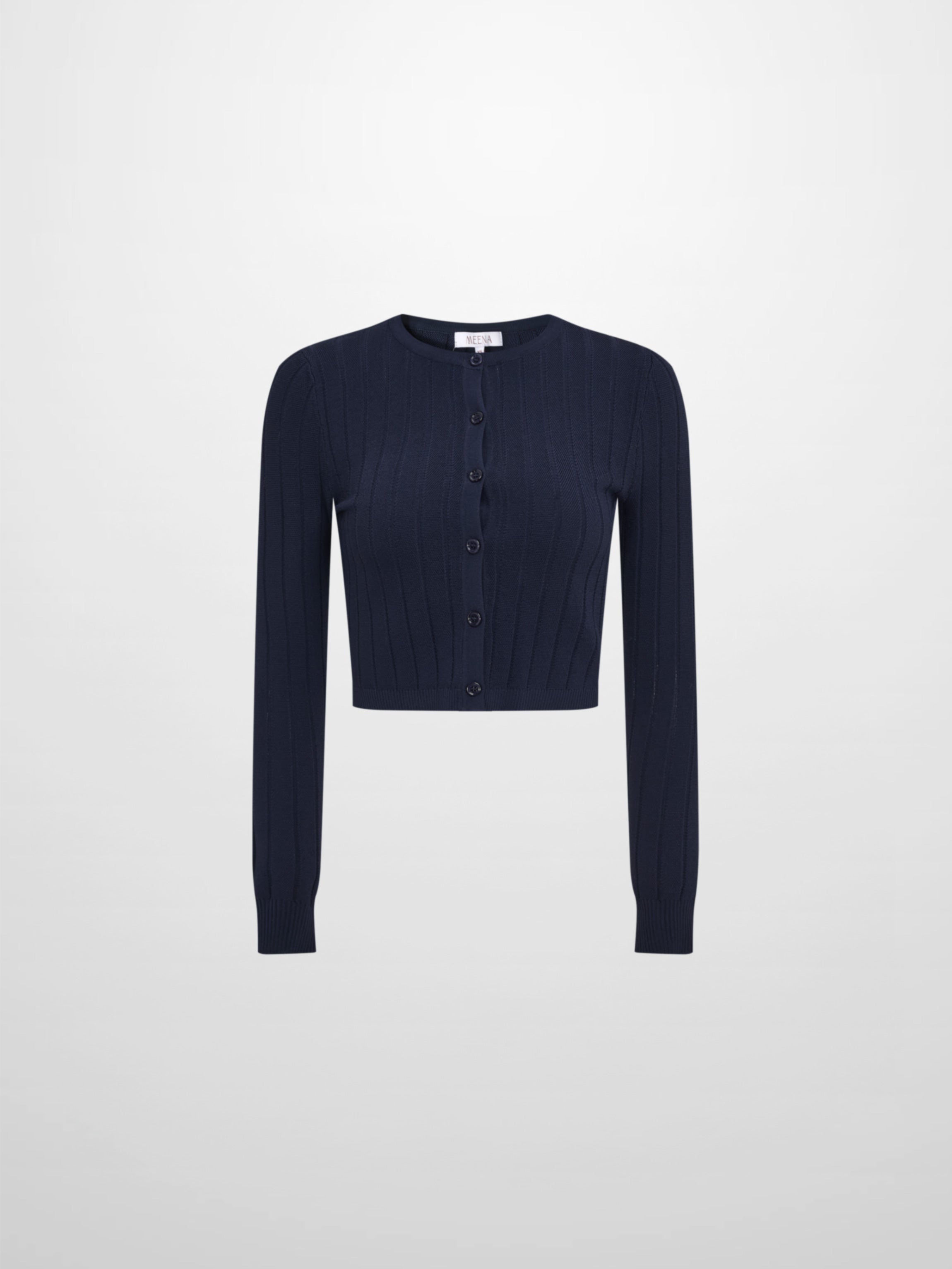Silk Knit Ribbed Cardigan 17" - Navy