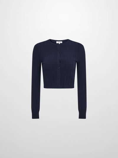 Silk Knit Ribbed Cardigan 17" - Navy