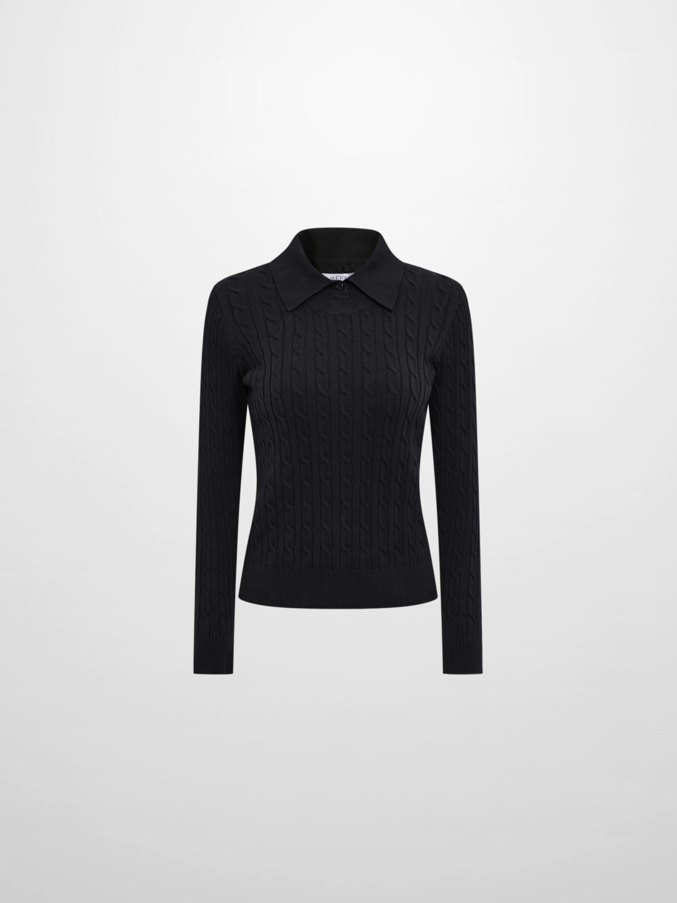 Collared Cable Sweater - Black