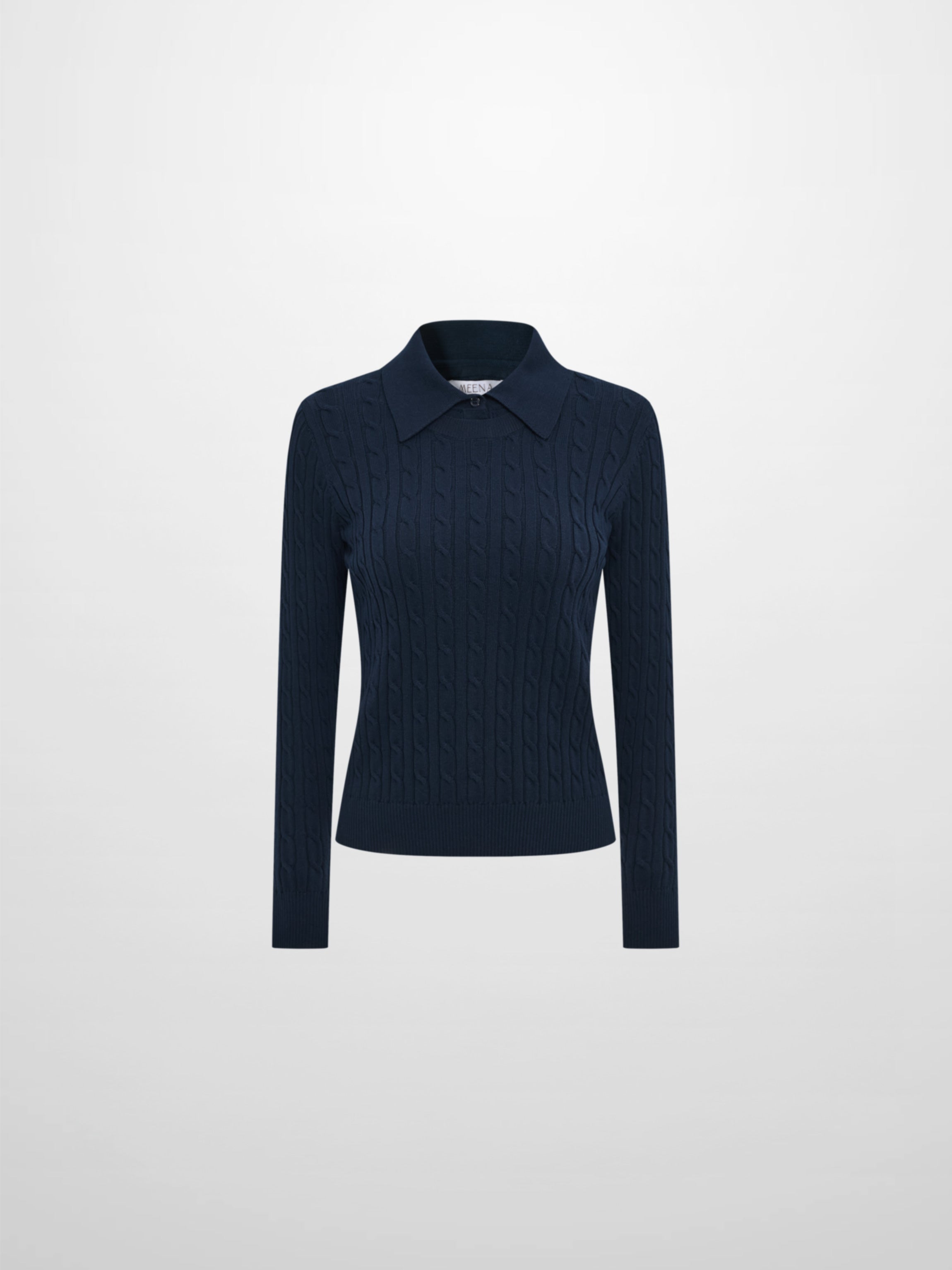 Collared Cable Sweater - Navy