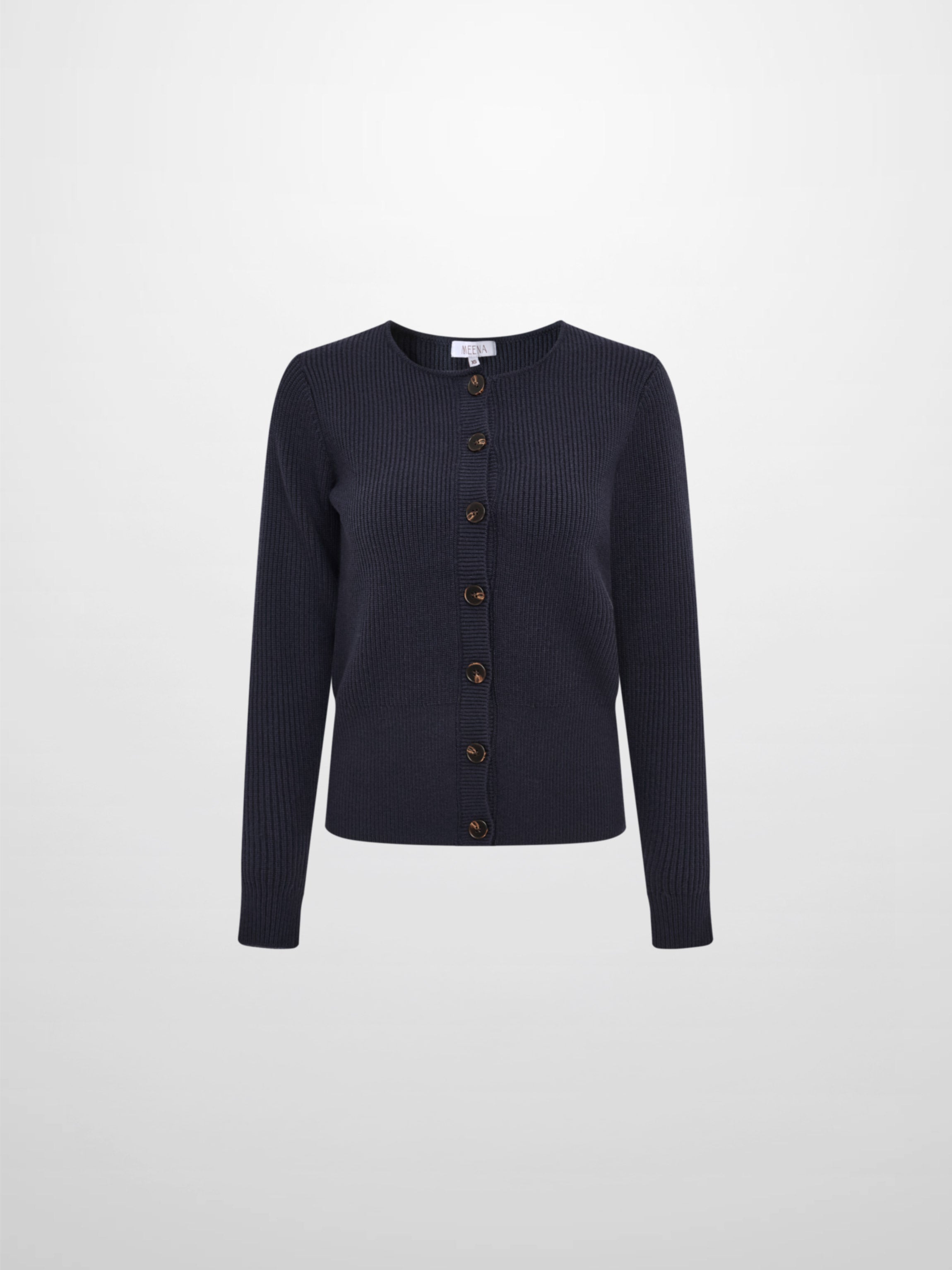 Boxy Crew Neck Button Down Cardigan - Navy