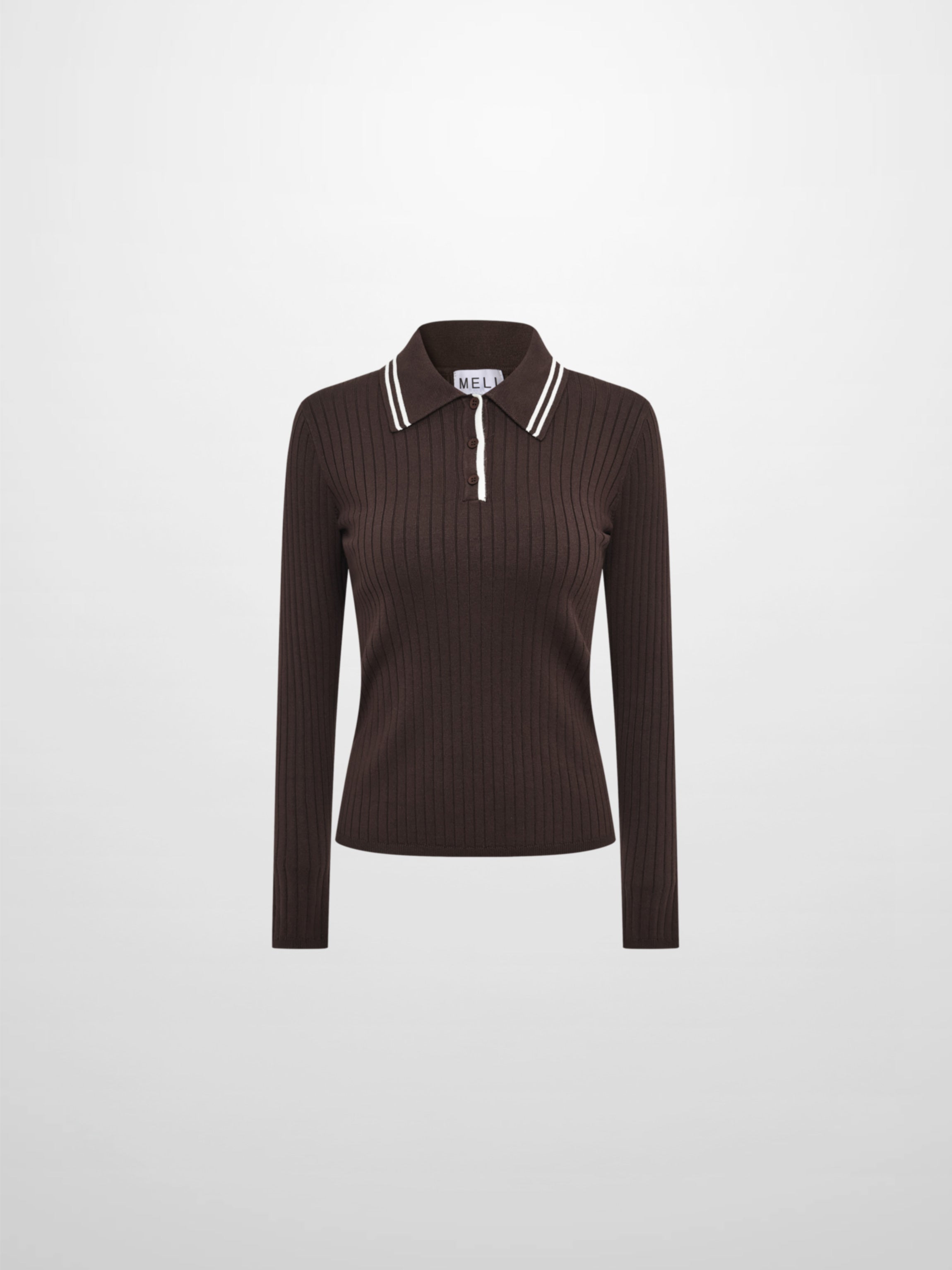 Ribbed Polo Sweater - Brown/Cream Stripe