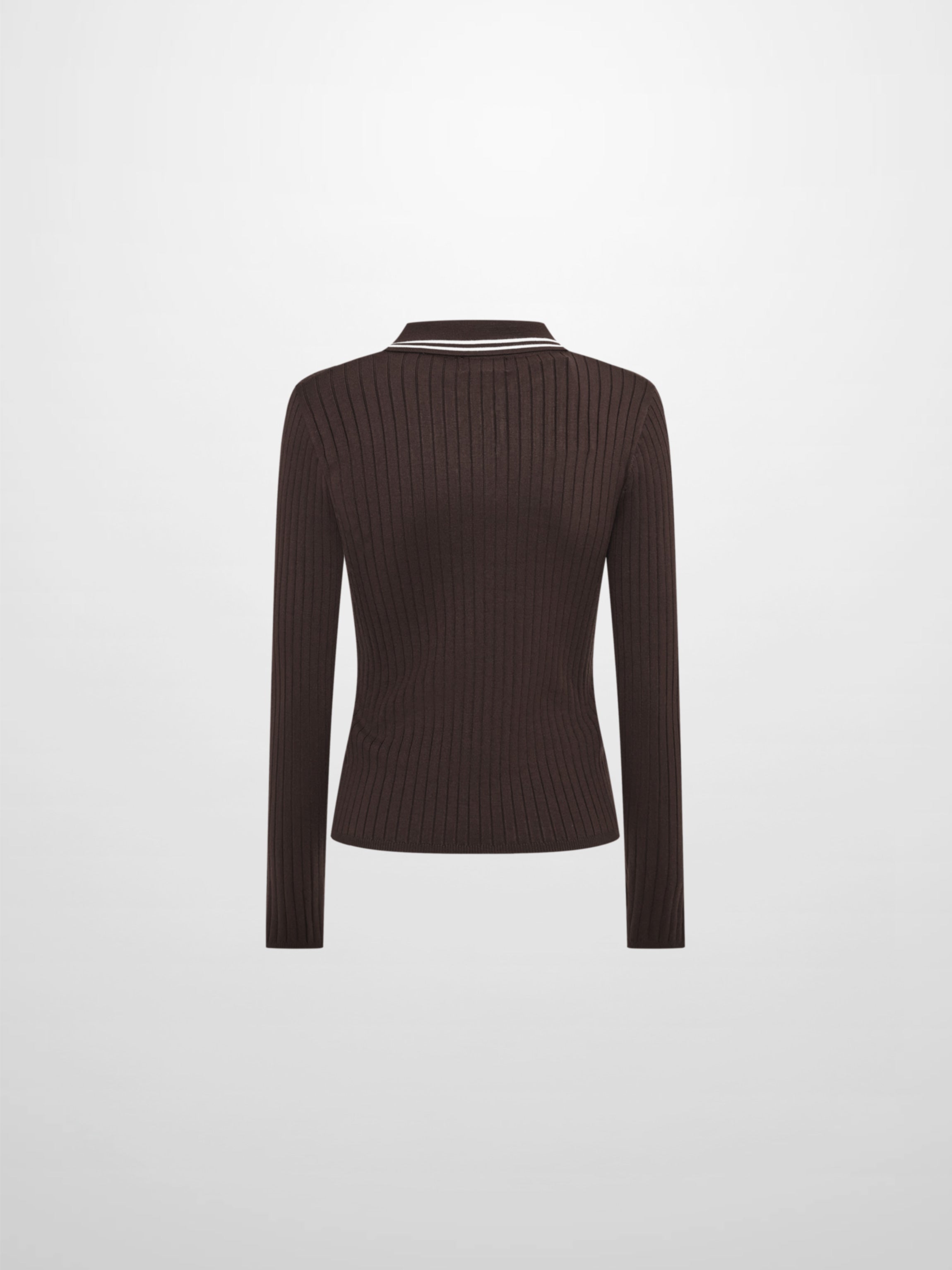 Ribbed Polo Sweater - Brown/Cream Stripe
