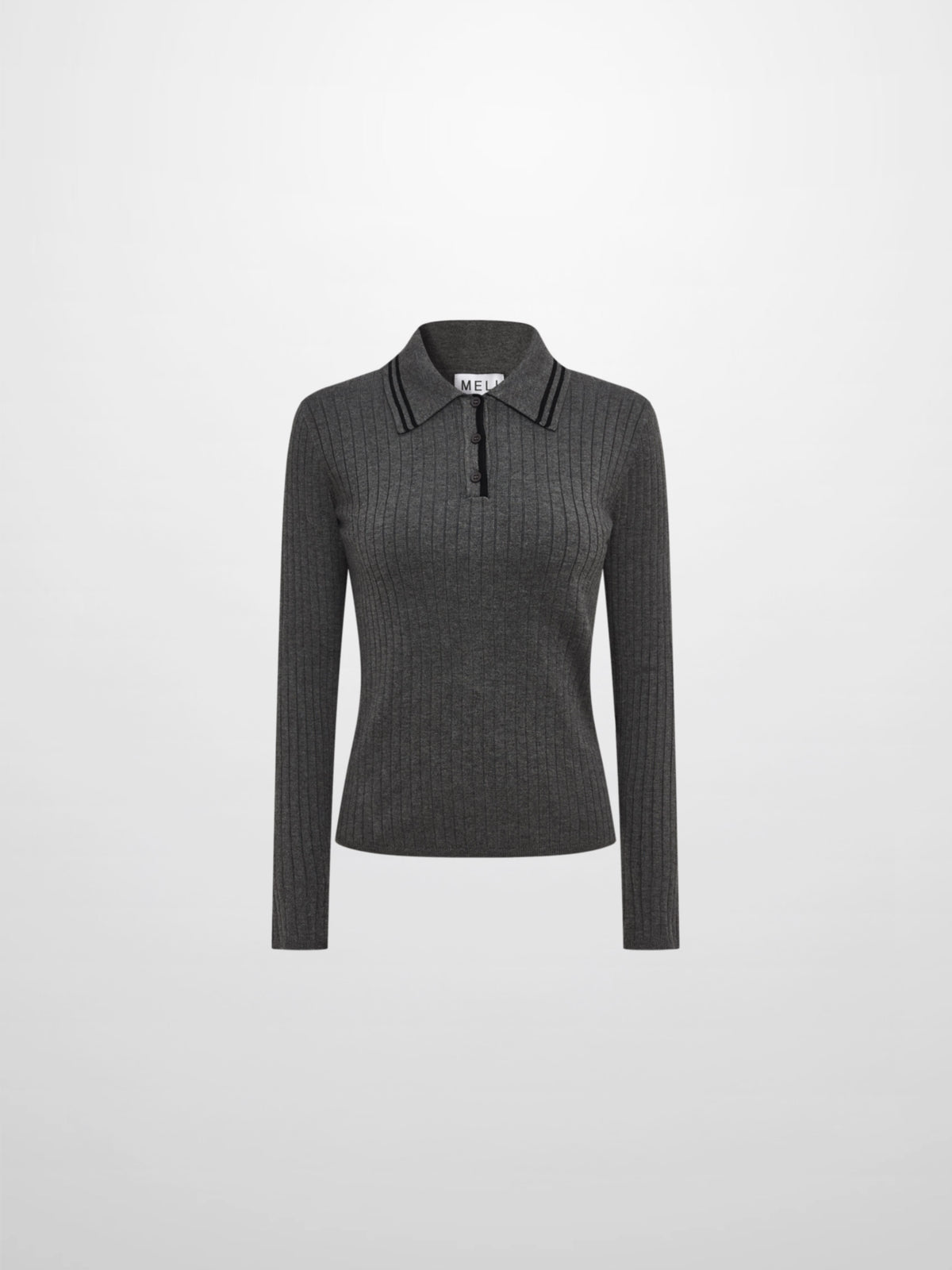 Ribbed Polo Sweater - Grey/Black Stripe