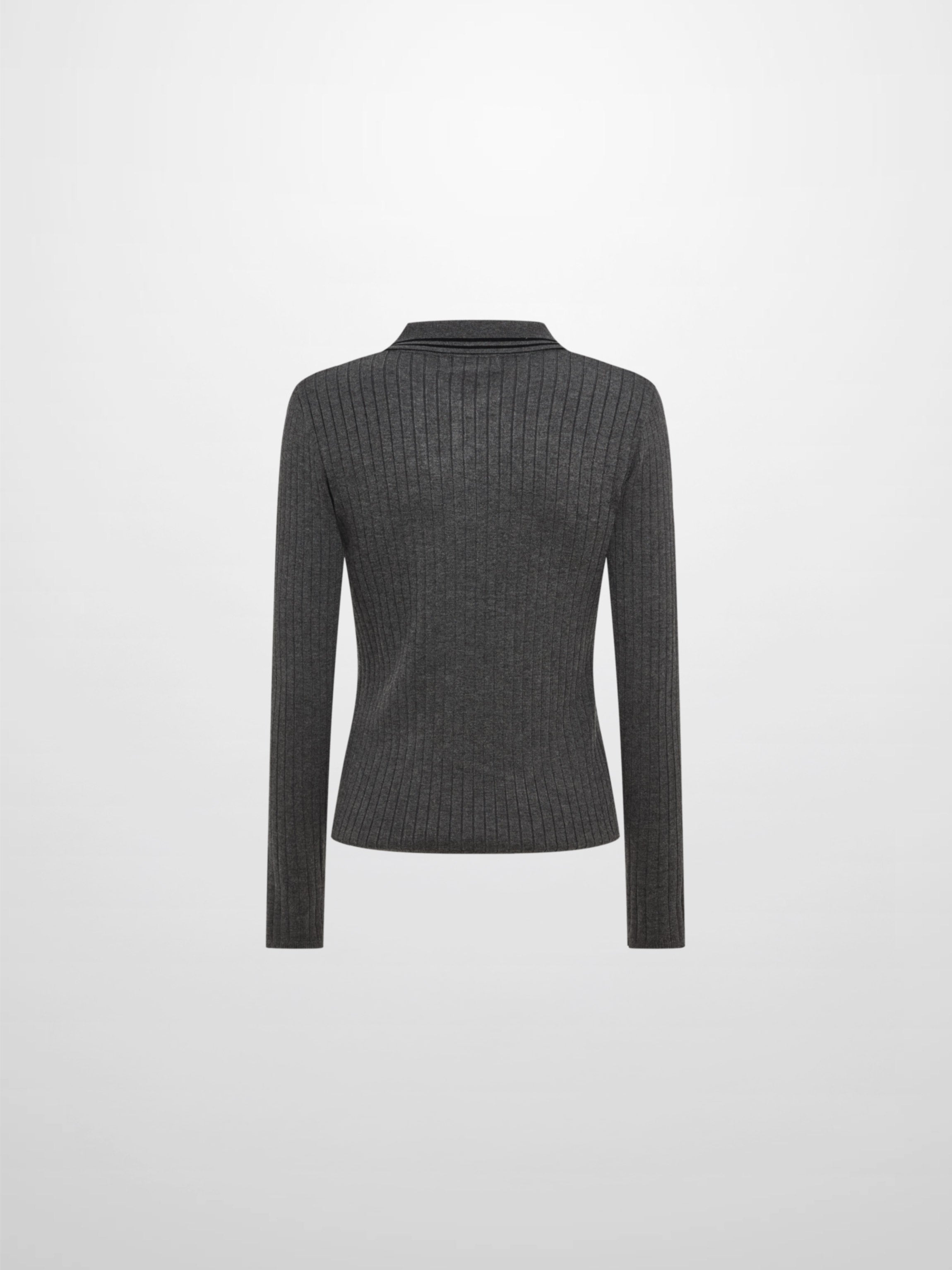 Ribbed Polo Sweater - Grey/Black Stripe