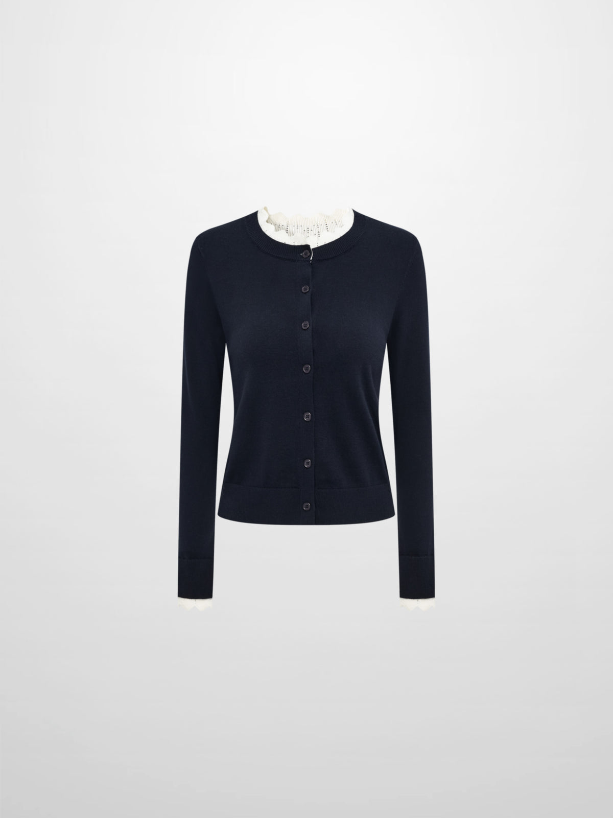 Eyelet Knit Trim Cardigan - Navy