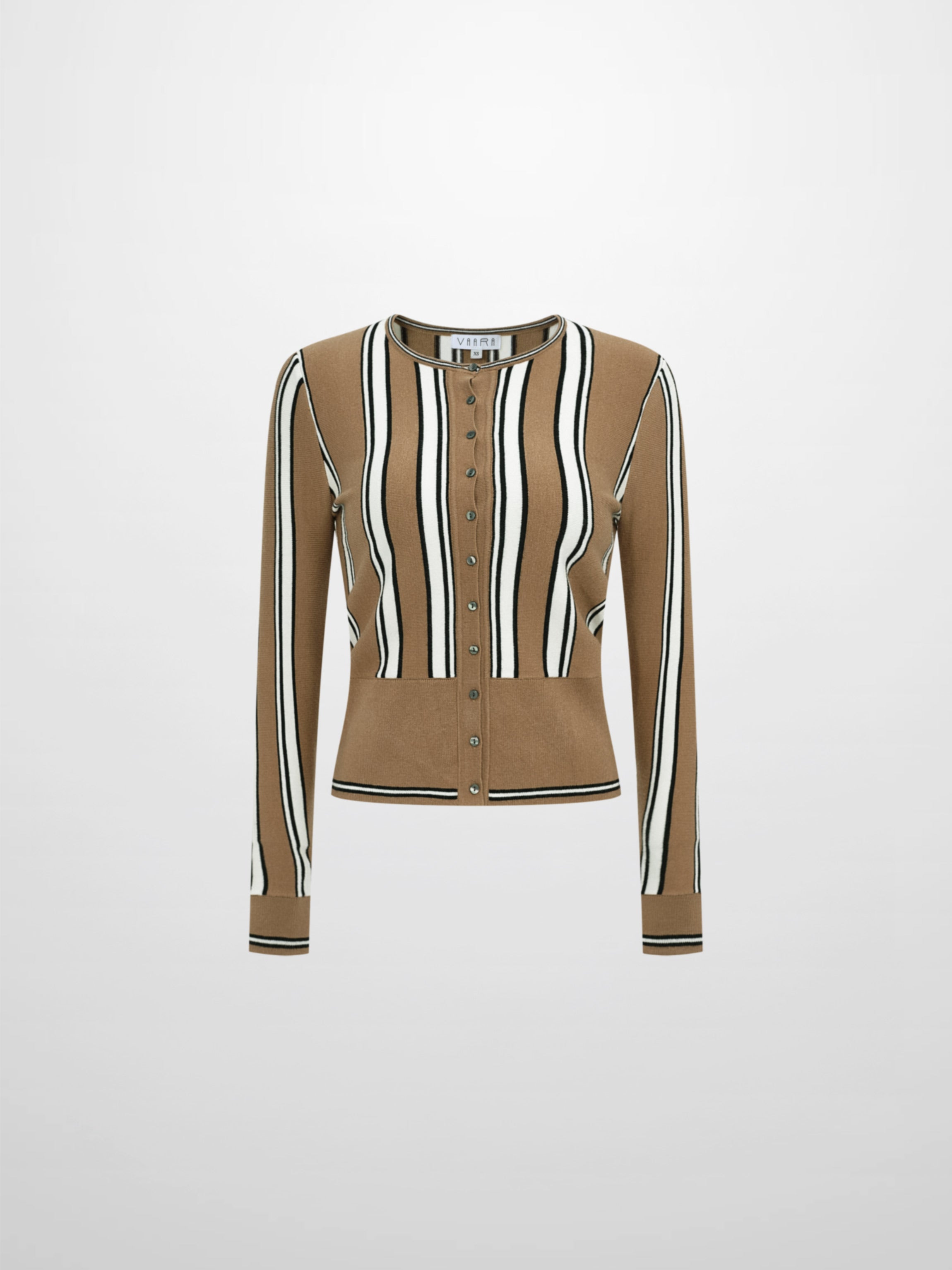 Wide Band Striped Cardigan - Camel/Black/White