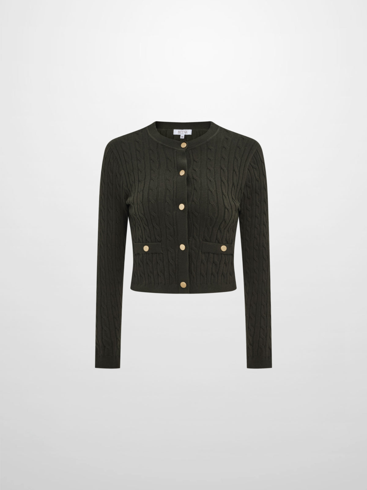 Gold Button Cable Cardigan - Green
