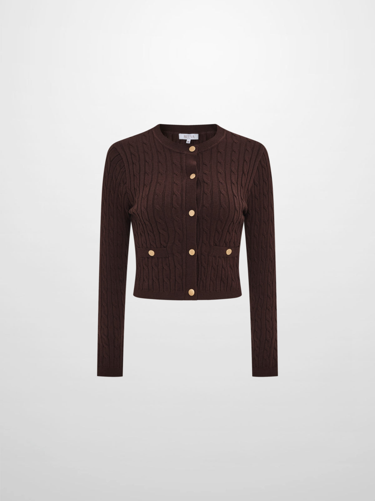 Gold Button Cable Cardigan - Brown