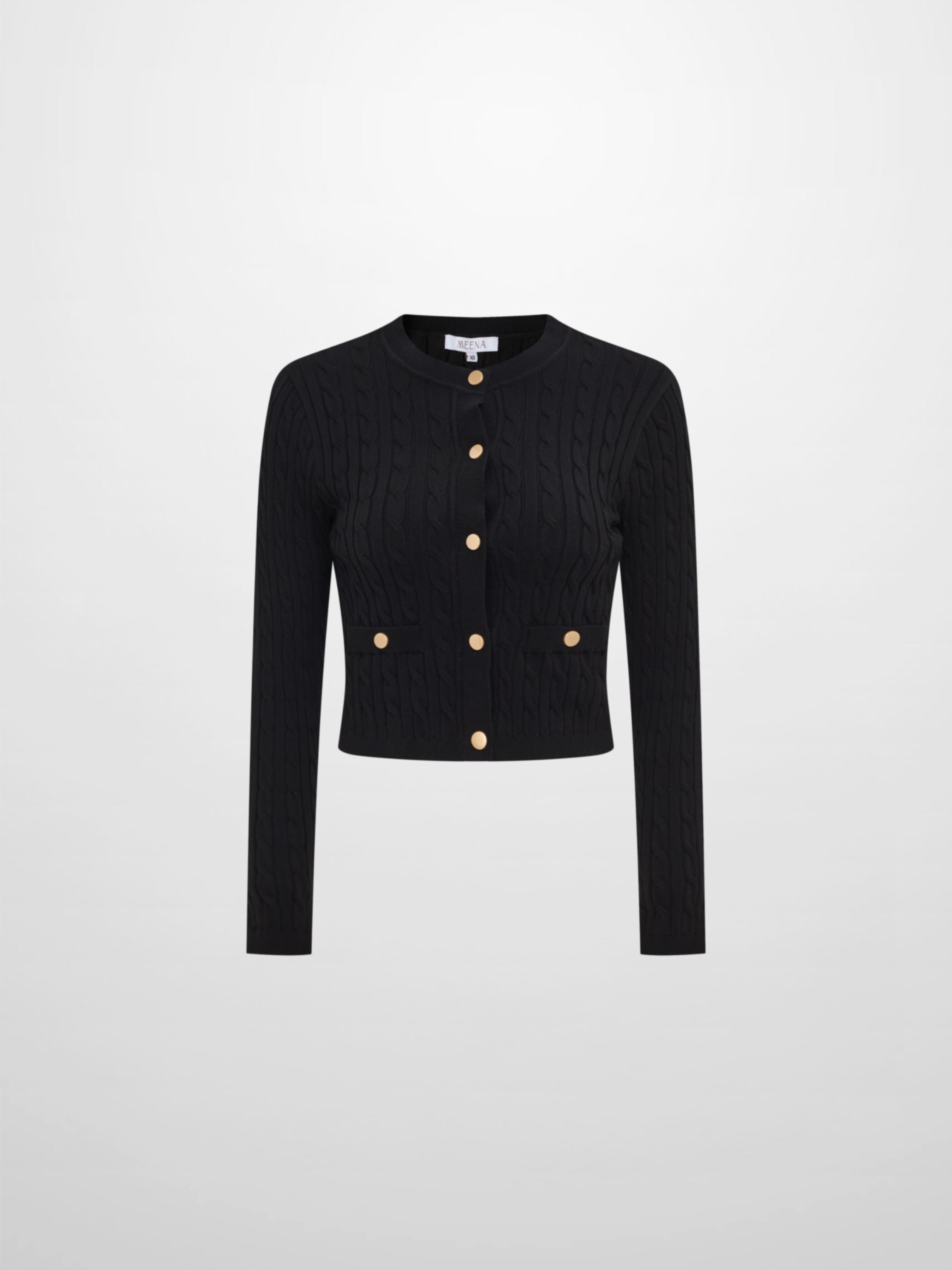 Gold Button Cable Cardigan - Black
