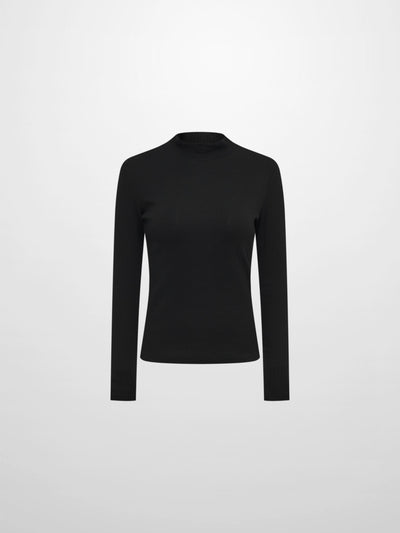 Ribbed Mock Neck Turtleneck - Black