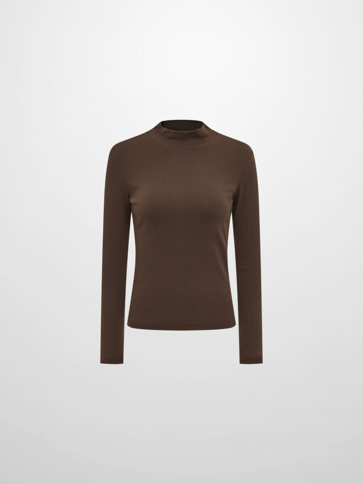 Ribbed Mock Neck Turtleneck - Chocolate Brown