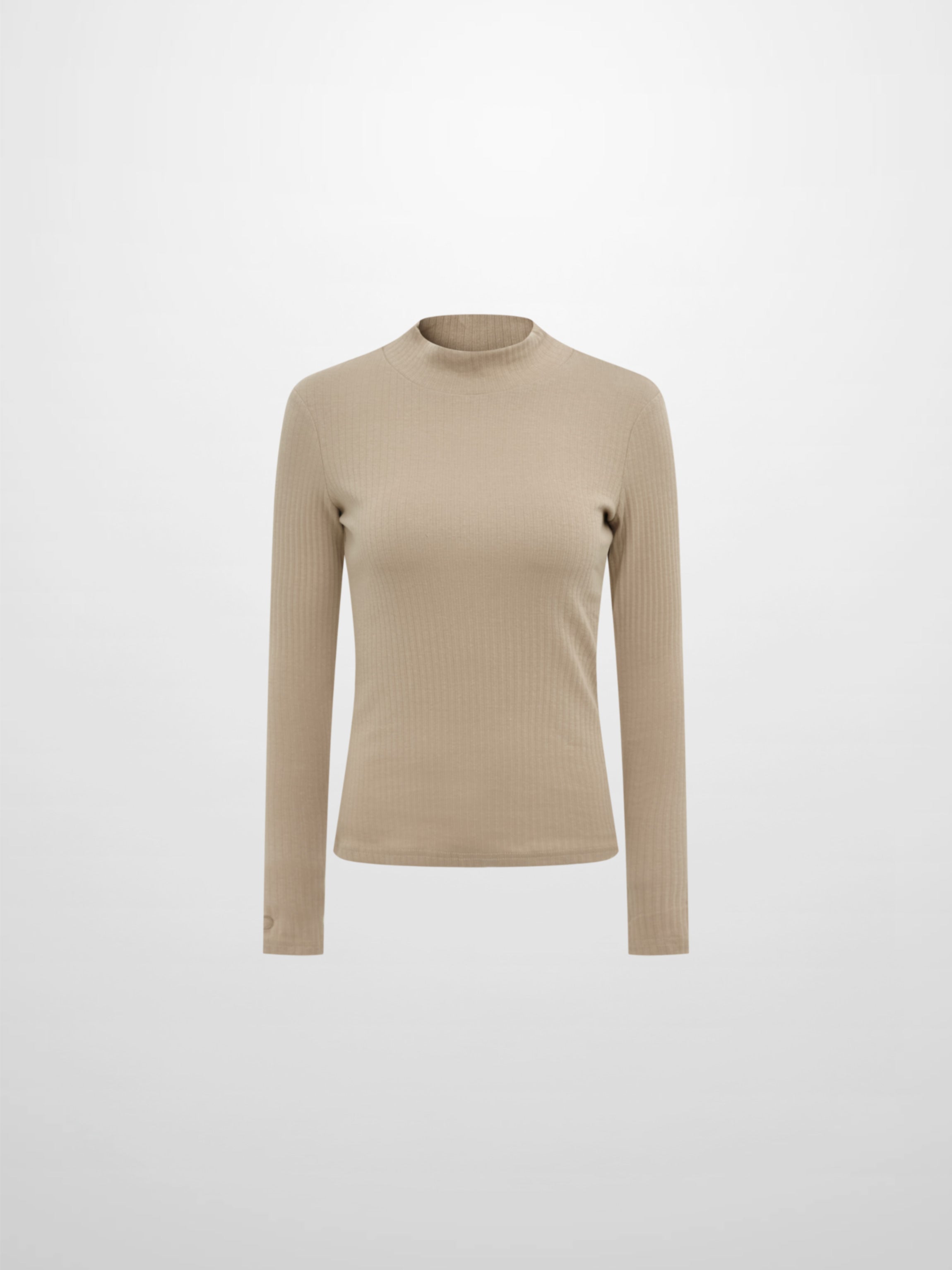Ribbed Mock Neck Turtleneck - Warm Taupe